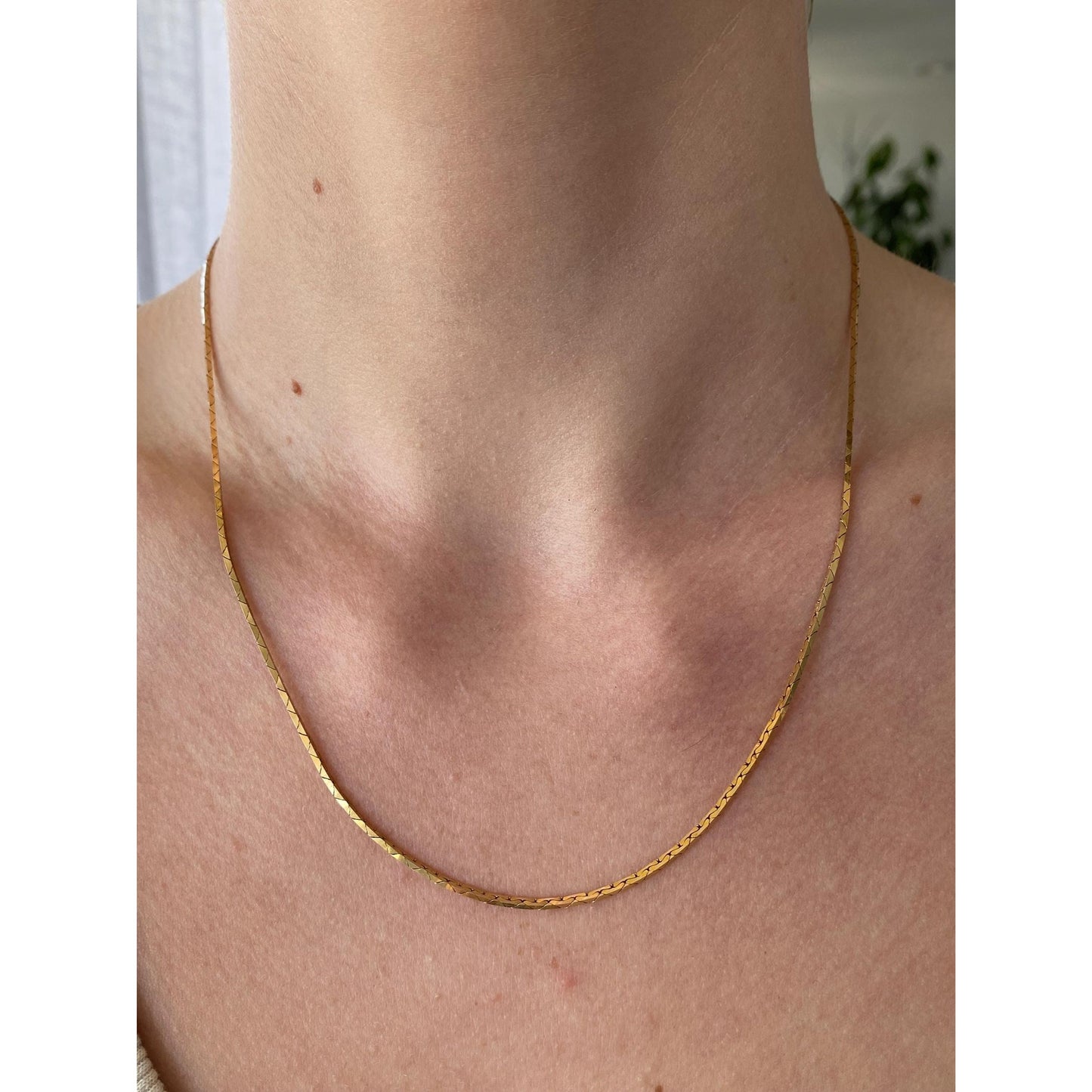 Vintage Solid 14k Yellow Gold Square Triangle Link Chain Necklace - 18.5 inches