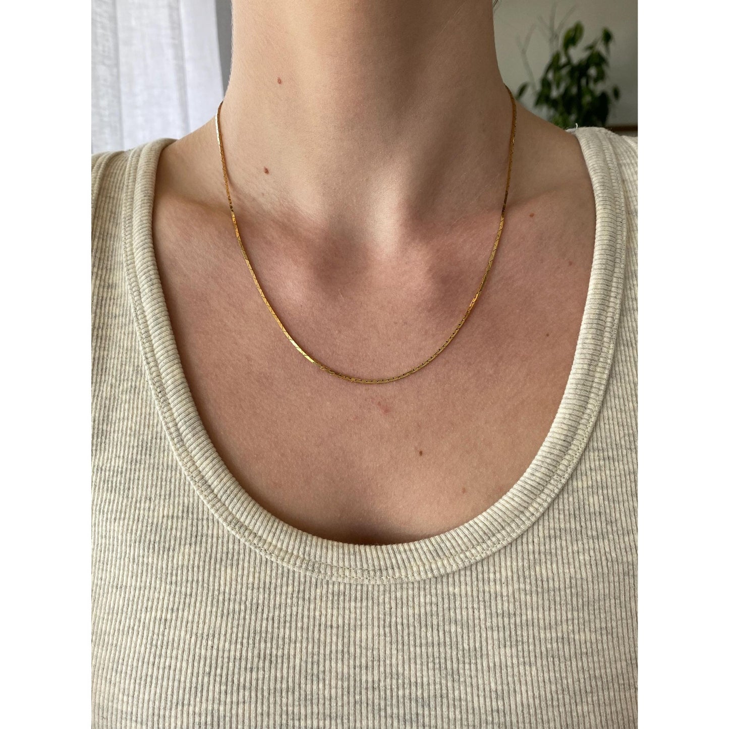 Vintage Solid 14k Yellow Gold Square Triangle Link Chain Necklace - 18.5 inches