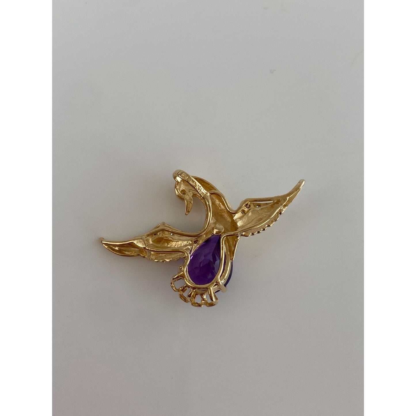 Vintage Solid 14k Yellow Gold Amethyst & Diamond Swan Charm