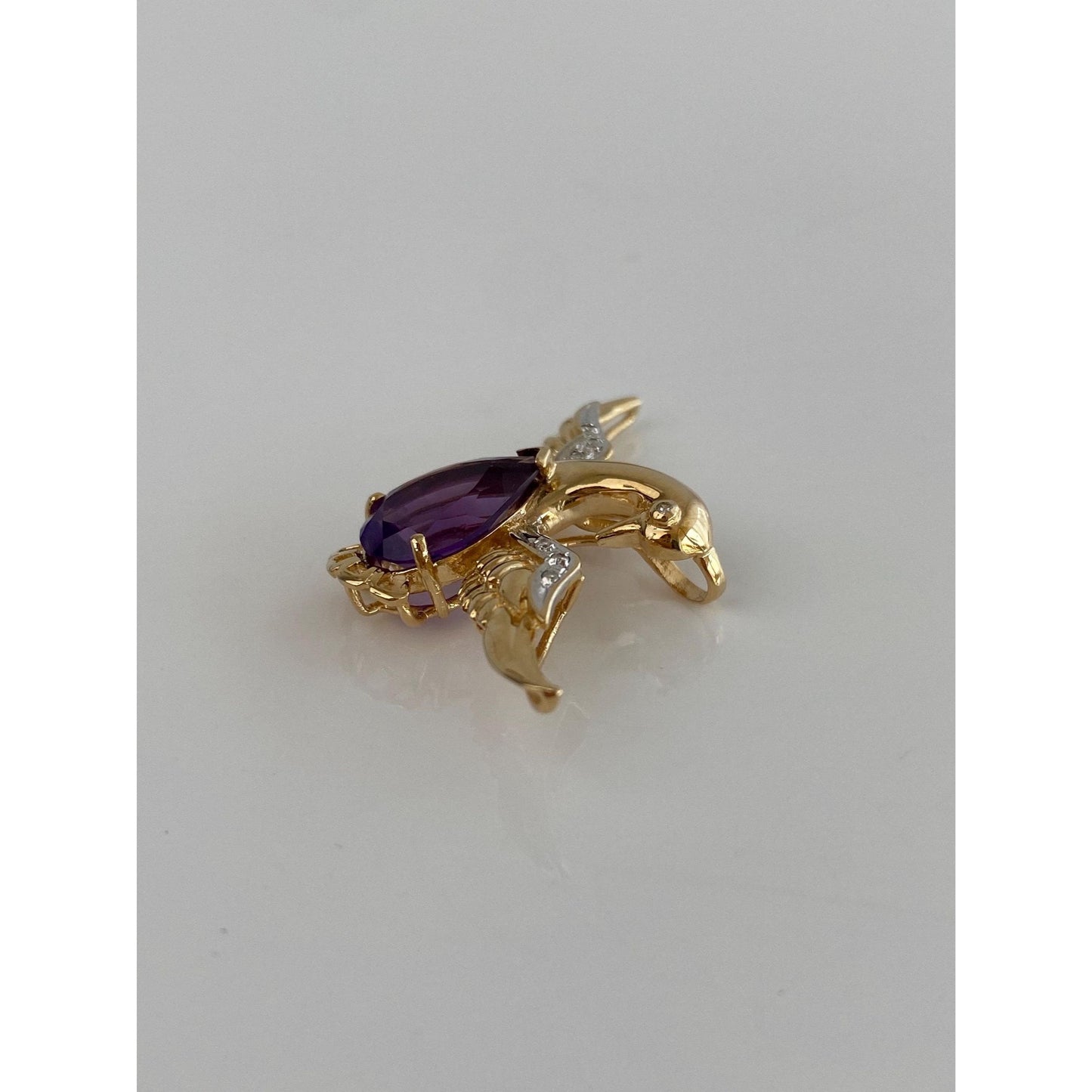 Vintage Solid 14k Yellow Gold Amethyst & Diamond Swan Charm