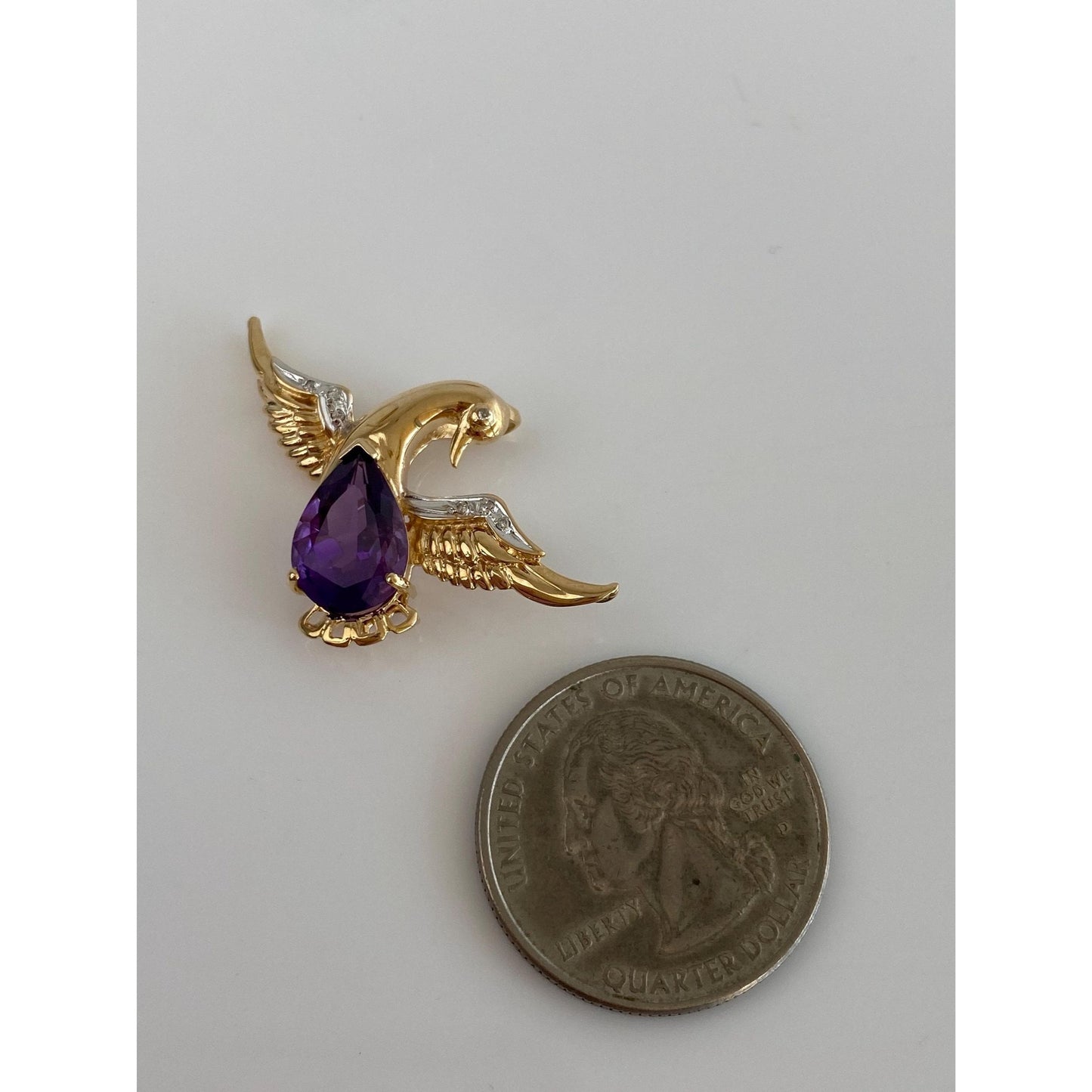Vintage Solid 14k Yellow Gold Amethyst & Diamond Swan Charm