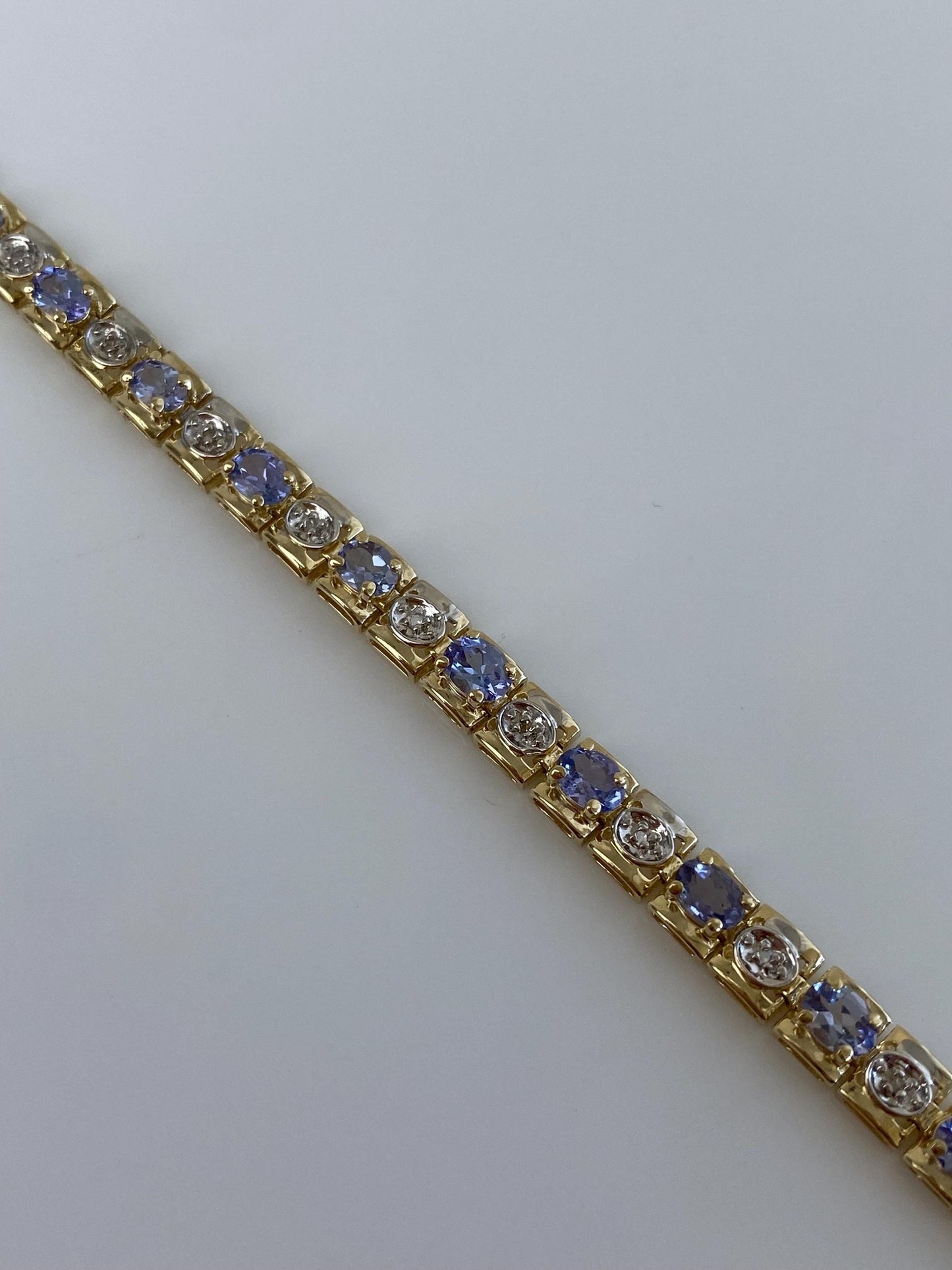 Vintage Solid 14k White & Yellow Gold Diamond Tanzanite Link Bracelet - 7 inches