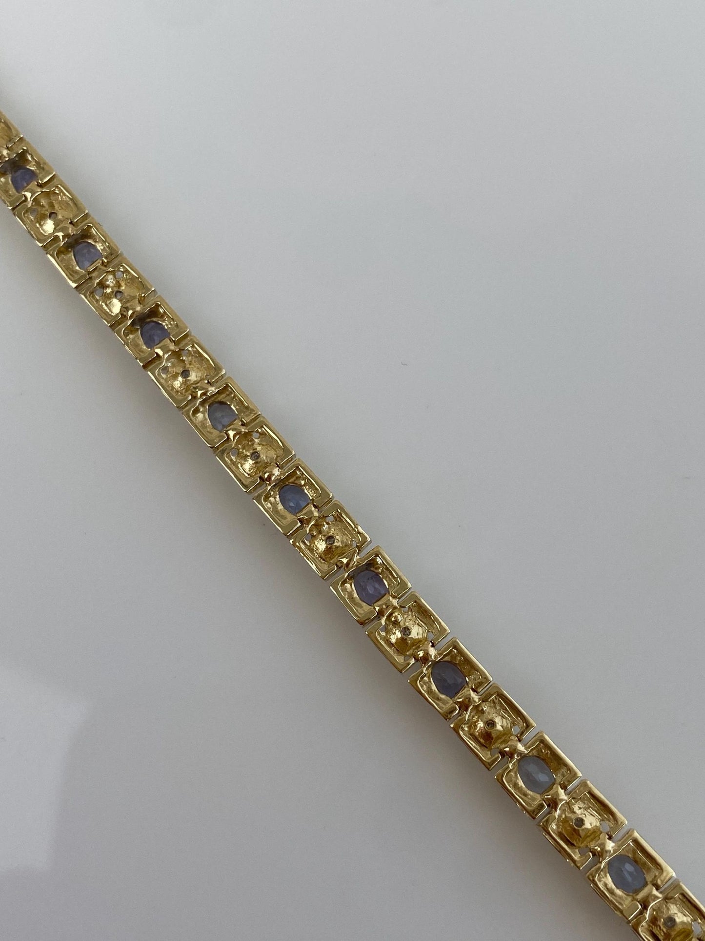 Vintage Solid 14k White & Yellow Gold Diamond Tanzanite Link Bracelet - 7 inches