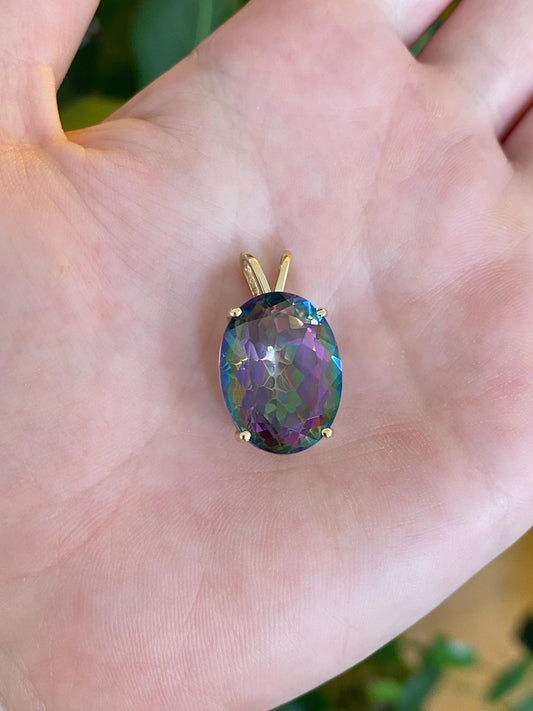 Vintage Solid 14k Yellow Gold Mystic Topaz Charm