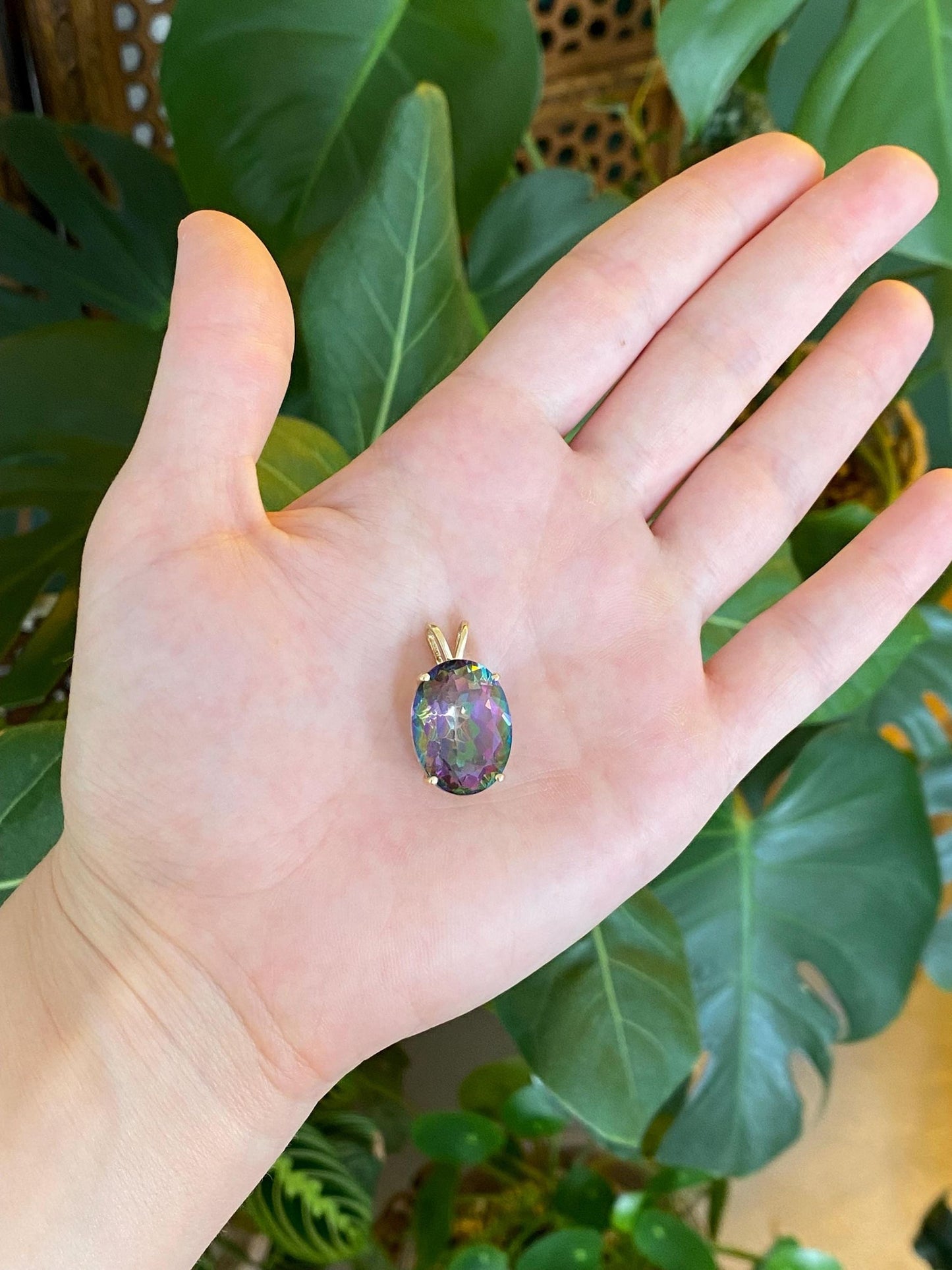 Vintage Solid 14k Yellow Gold Mystic Topaz Charm