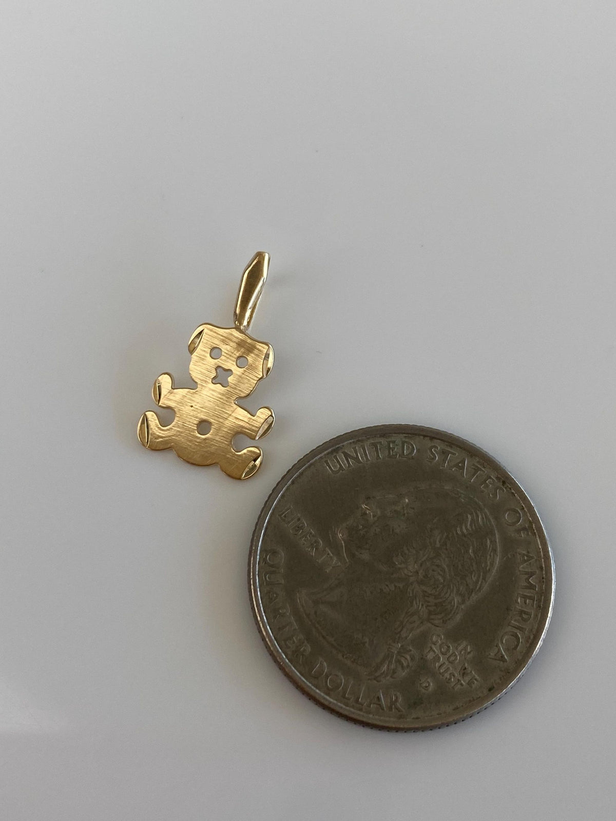 Solid 14k Yellow Gold Diamond Cut Teddy Bear Charm