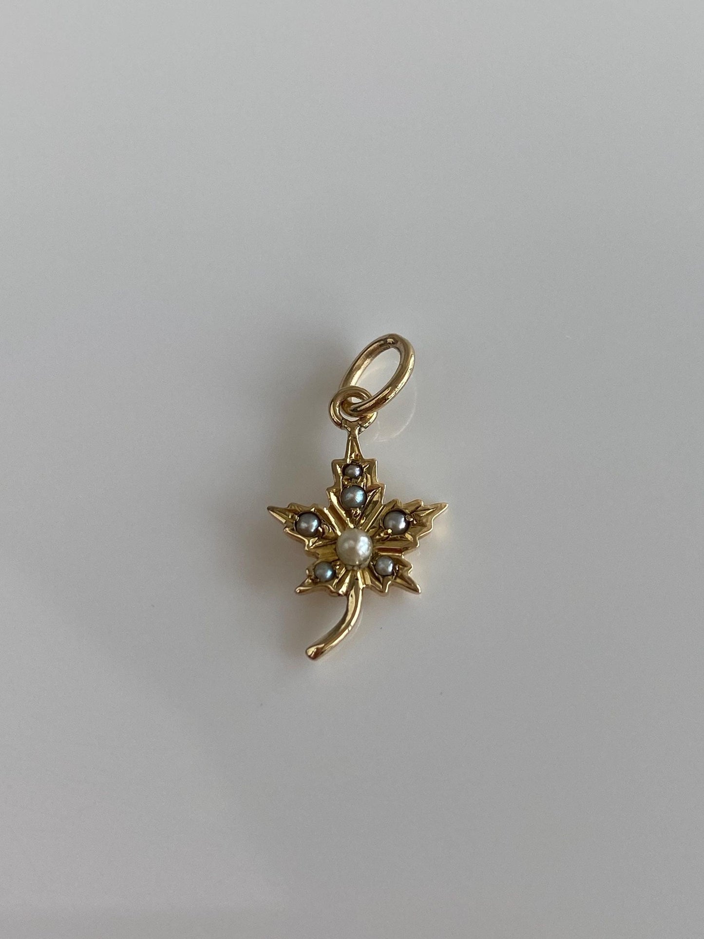 Vintage 12k Yellow Seed Pearls Maple Leaf Stick Pin Charm
