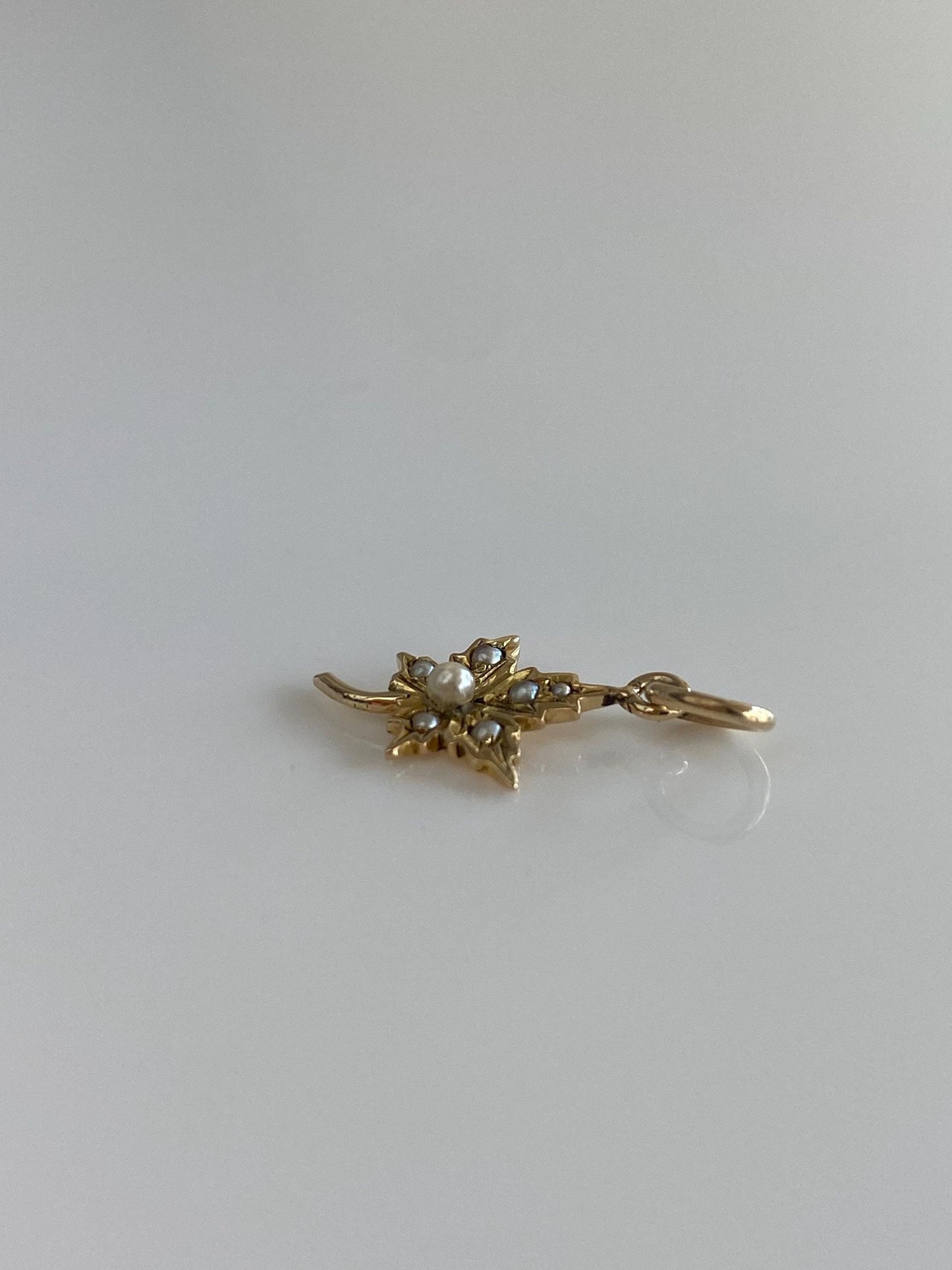 Vintage 12k Yellow Seed Pearls Maple Leaf Stick Pin Charm