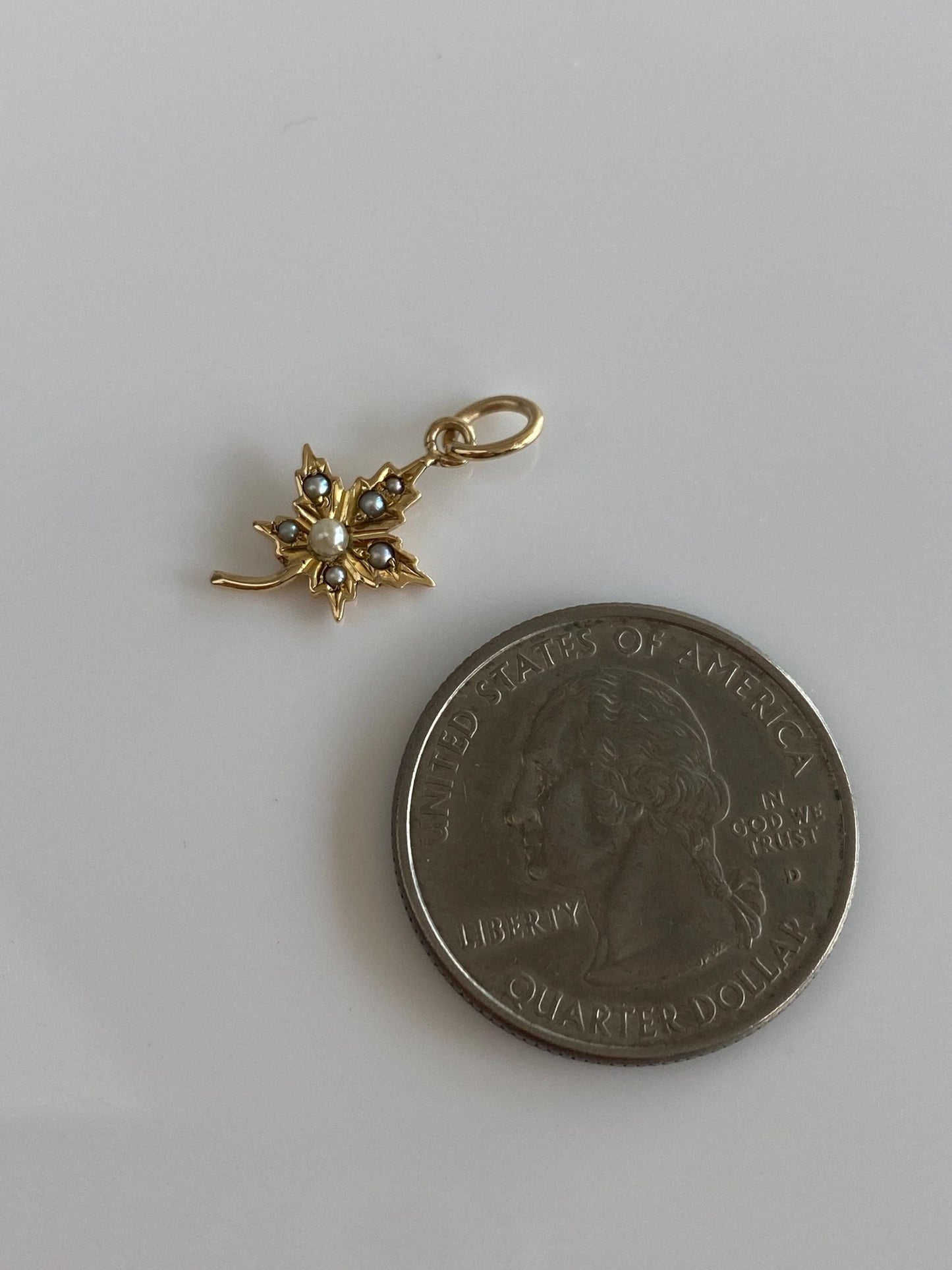 Vintage 12k Yellow Seed Pearls Maple Leaf Stick Pin Charm
