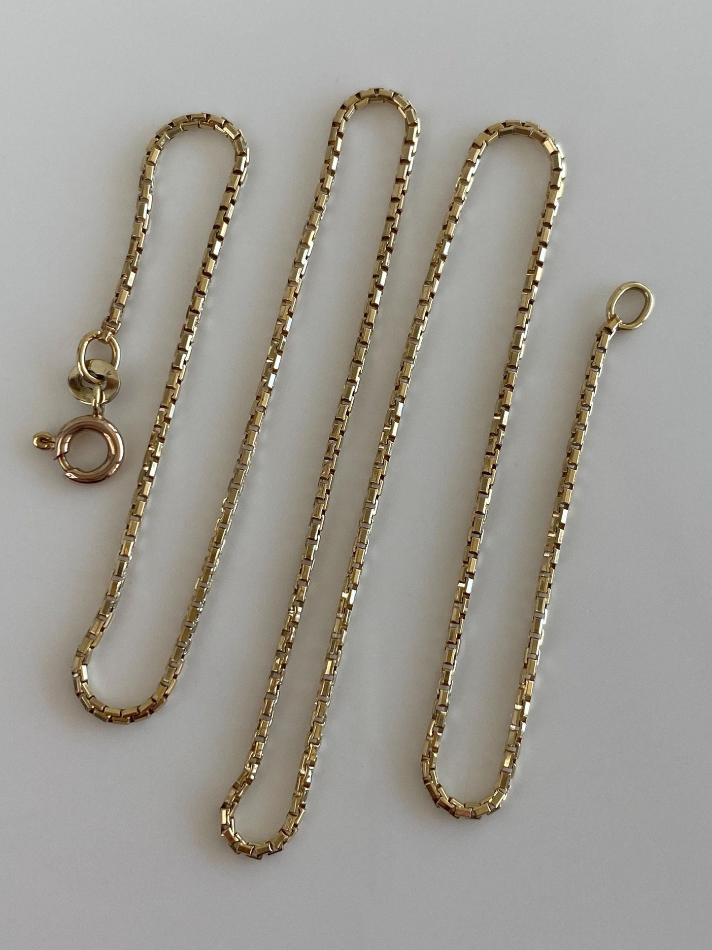 Vintage Solid 14k Yellow Gold Rounded Box Chain Necklace - 16.25 inches