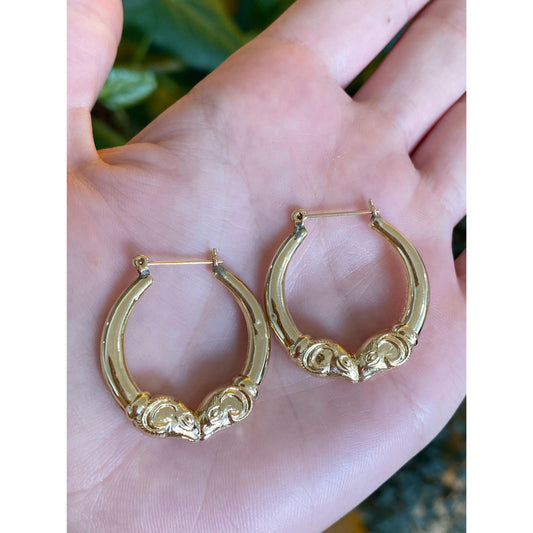 Vintage 14k Yellow Gold Ram Head Hoop Earrings