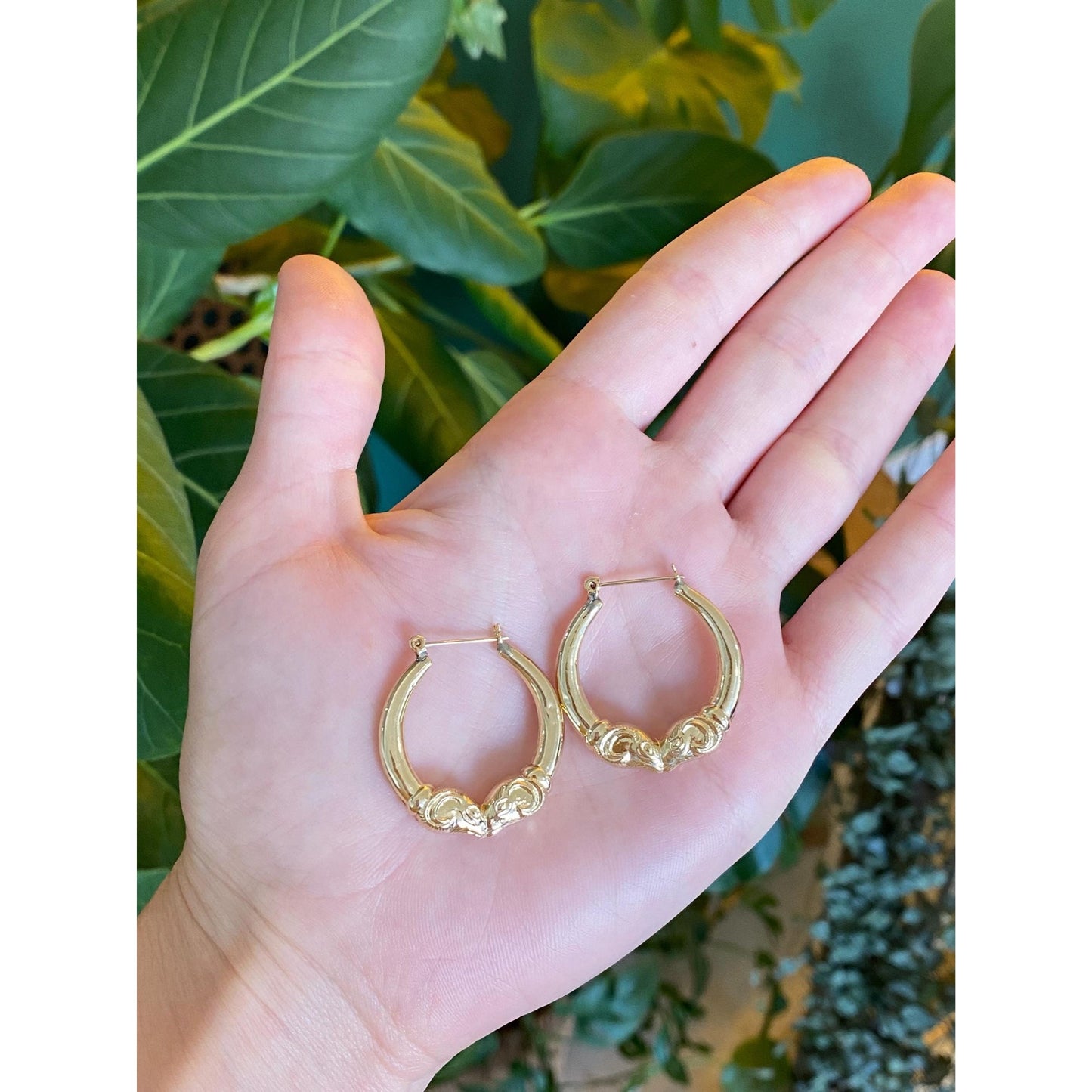 Vintage 14k Yellow Gold Ram Head Hoop Earrings