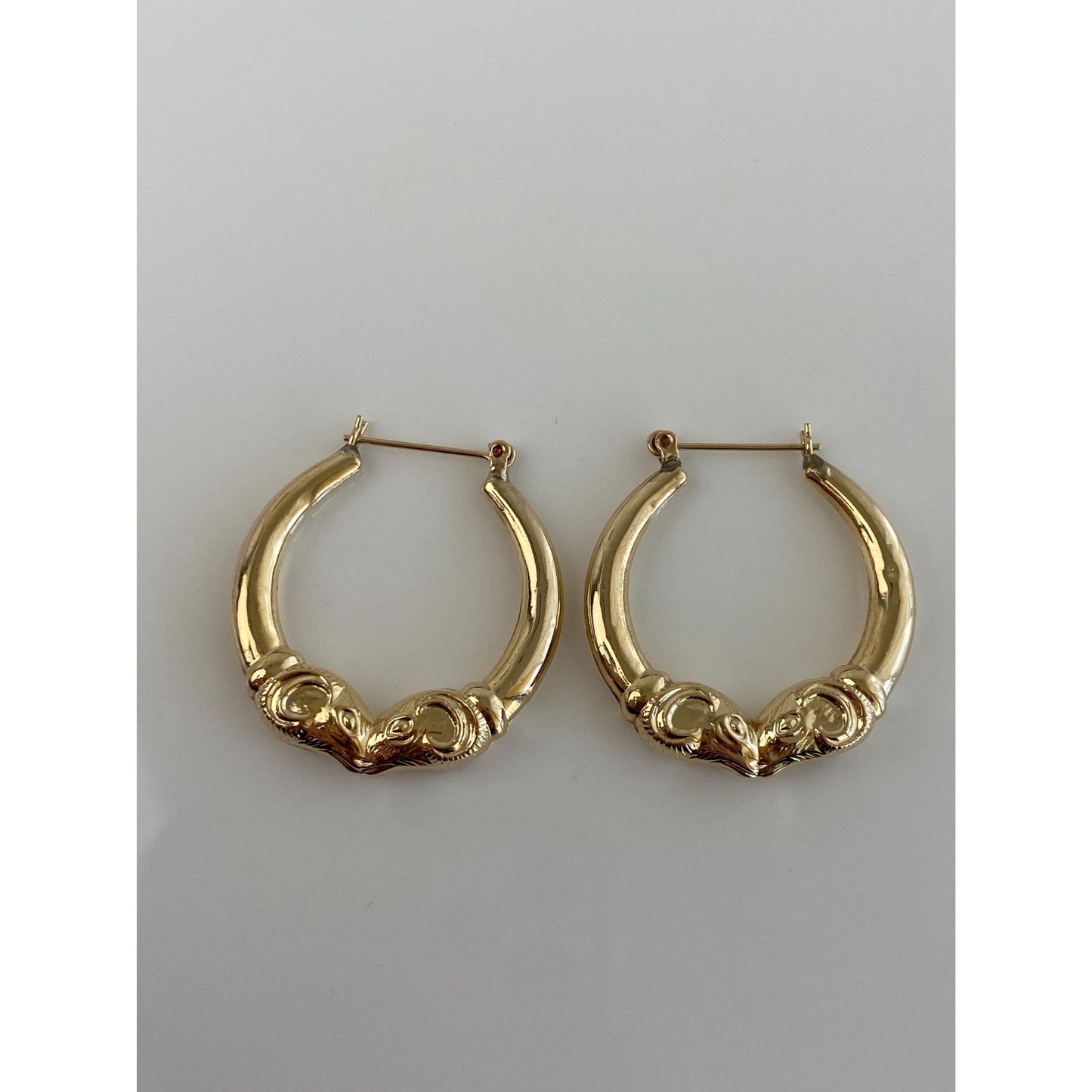 Vintage 14k Yellow Gold Ram Head Hoop Earrings