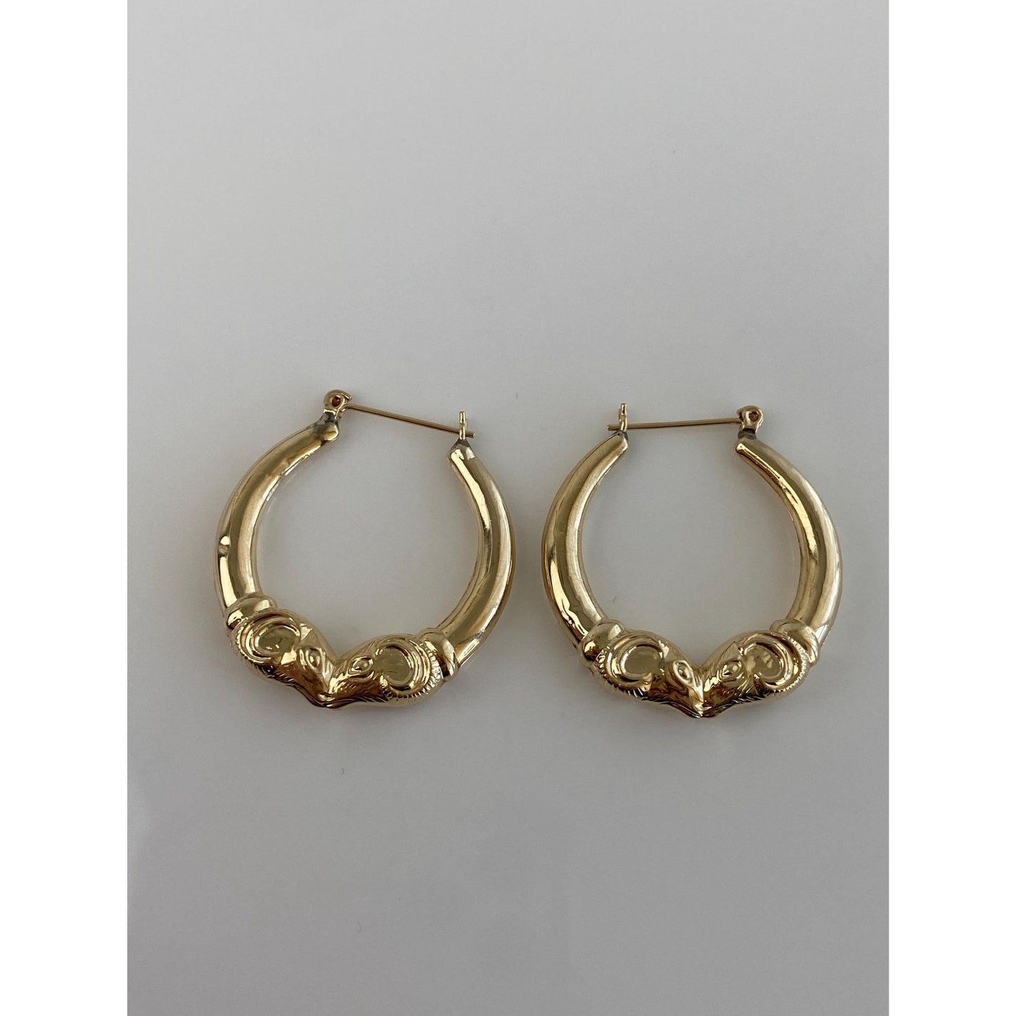 Vintage 14k Yellow Gold Ram Head Hoop Earrings