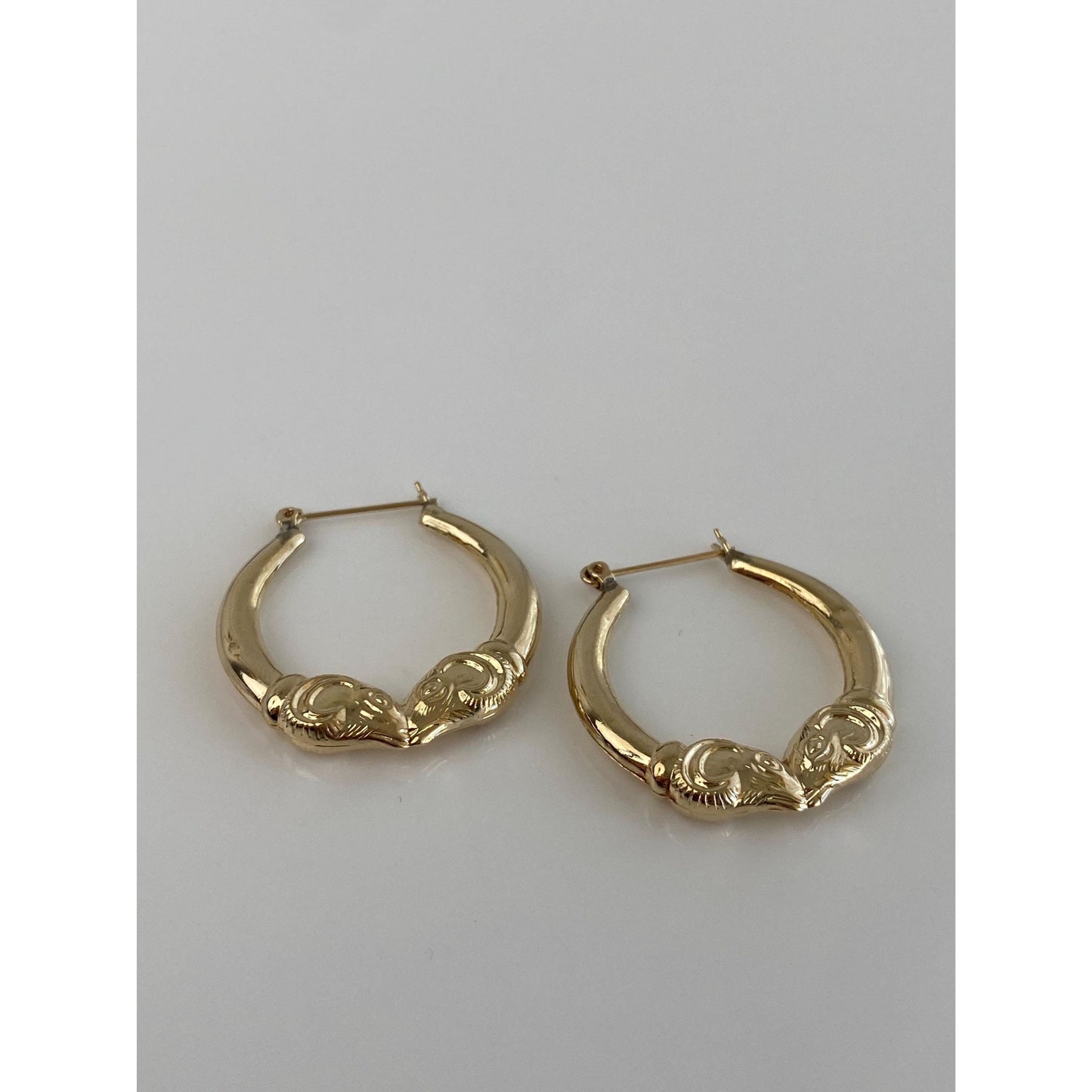 Vintage 14k Yellow Gold Ram Head Hoop Earrings