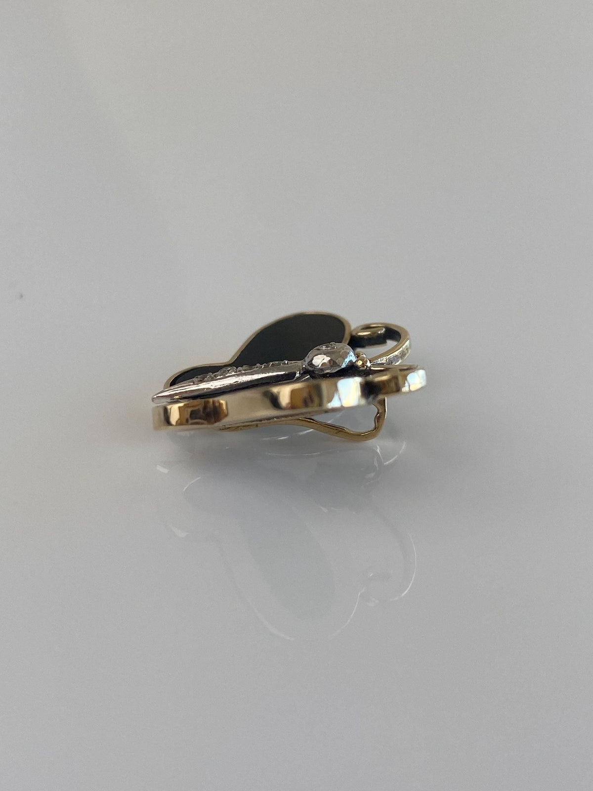 Vintage Solid 14k White & Yellow Gold Diamond Onyx Butterfly Charm