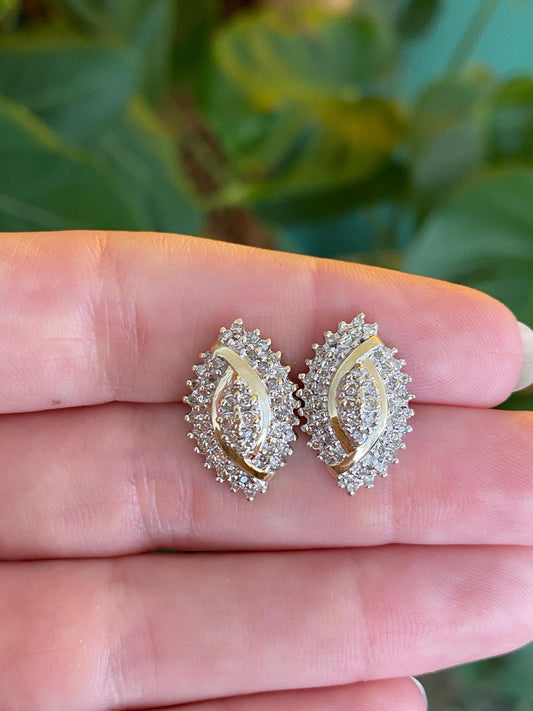 Vintage Solid 10k White & Yellow Gold Diamond Stud Earrings