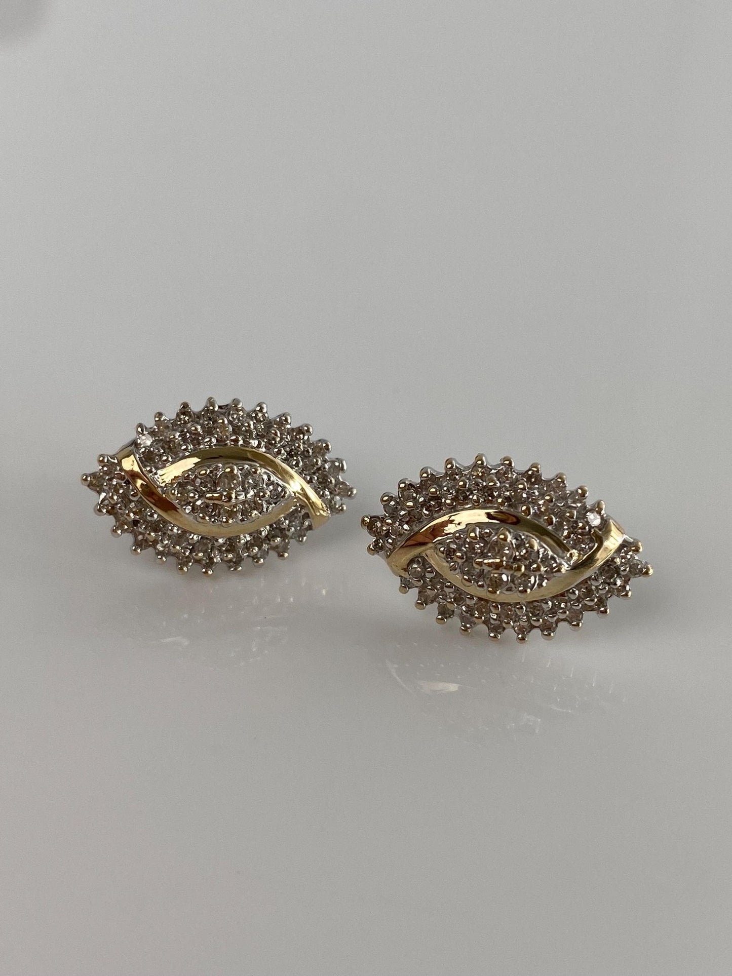 Vintage Solid 10k White & Yellow Gold Diamond Stud Earrings