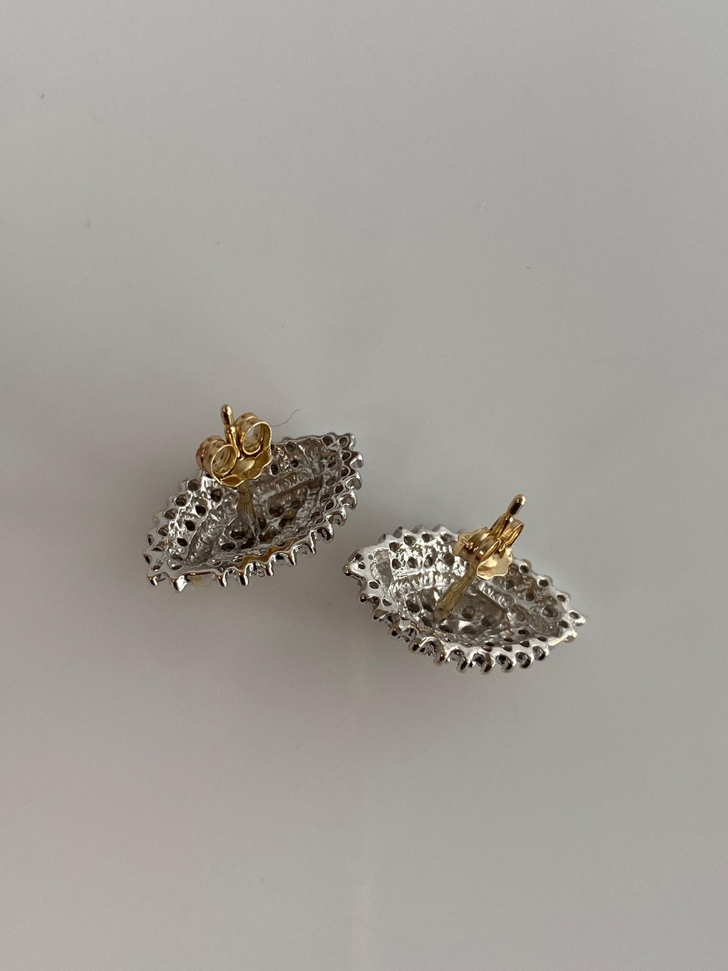 Vintage Solid 10k White & Yellow Gold Diamond Stud Earrings