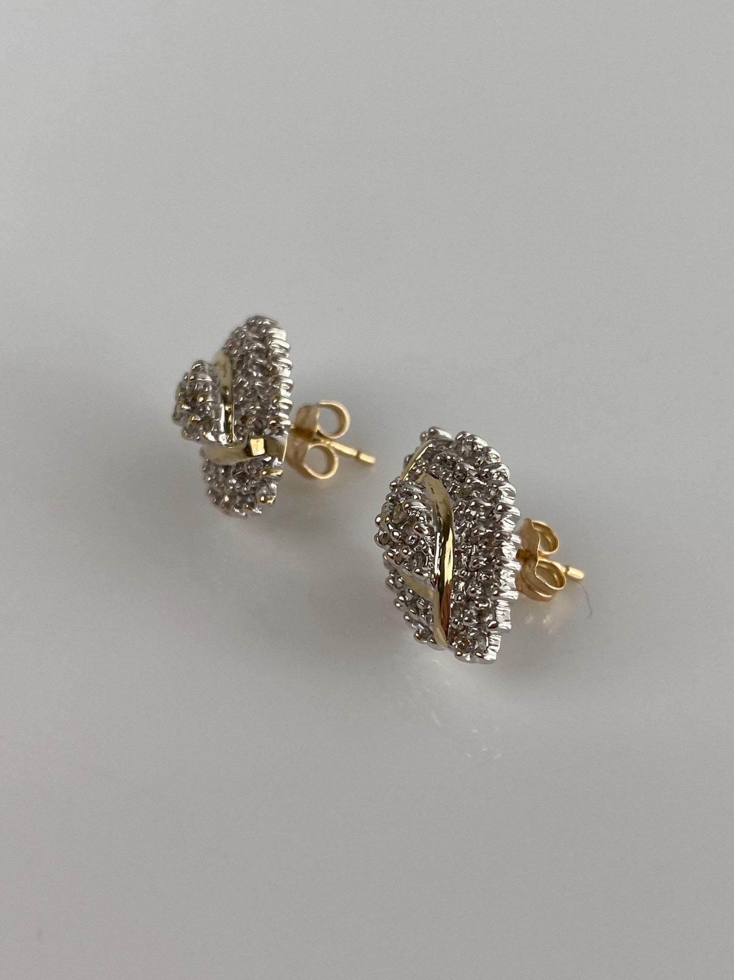 Vintage Solid 10k White & Yellow Gold Diamond Stud Earrings