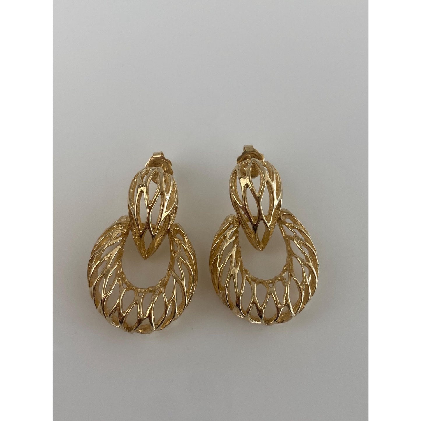 Vintage Solid 14k Yellow Gold Open Work Dangle Stud Earrings