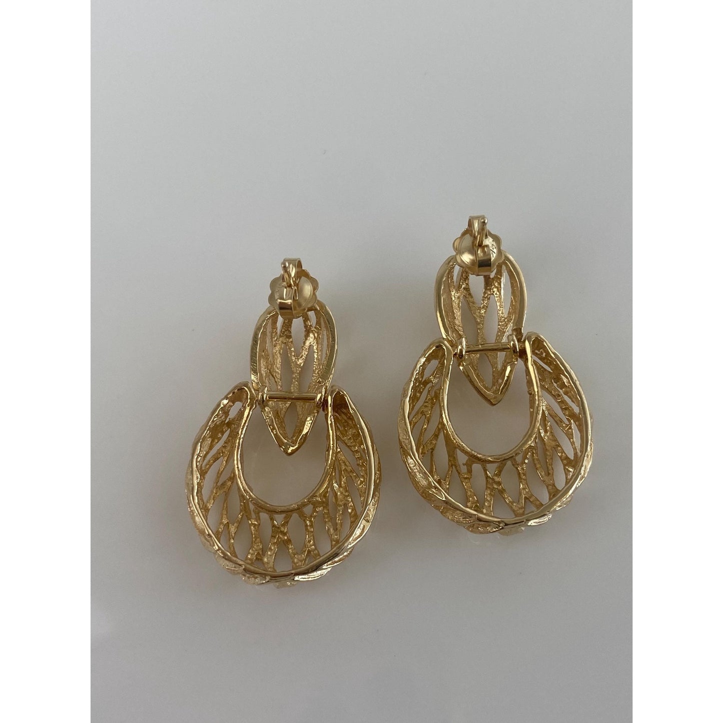 Vintage Solid 14k Yellow Gold Open Work Dangle Stud Earrings