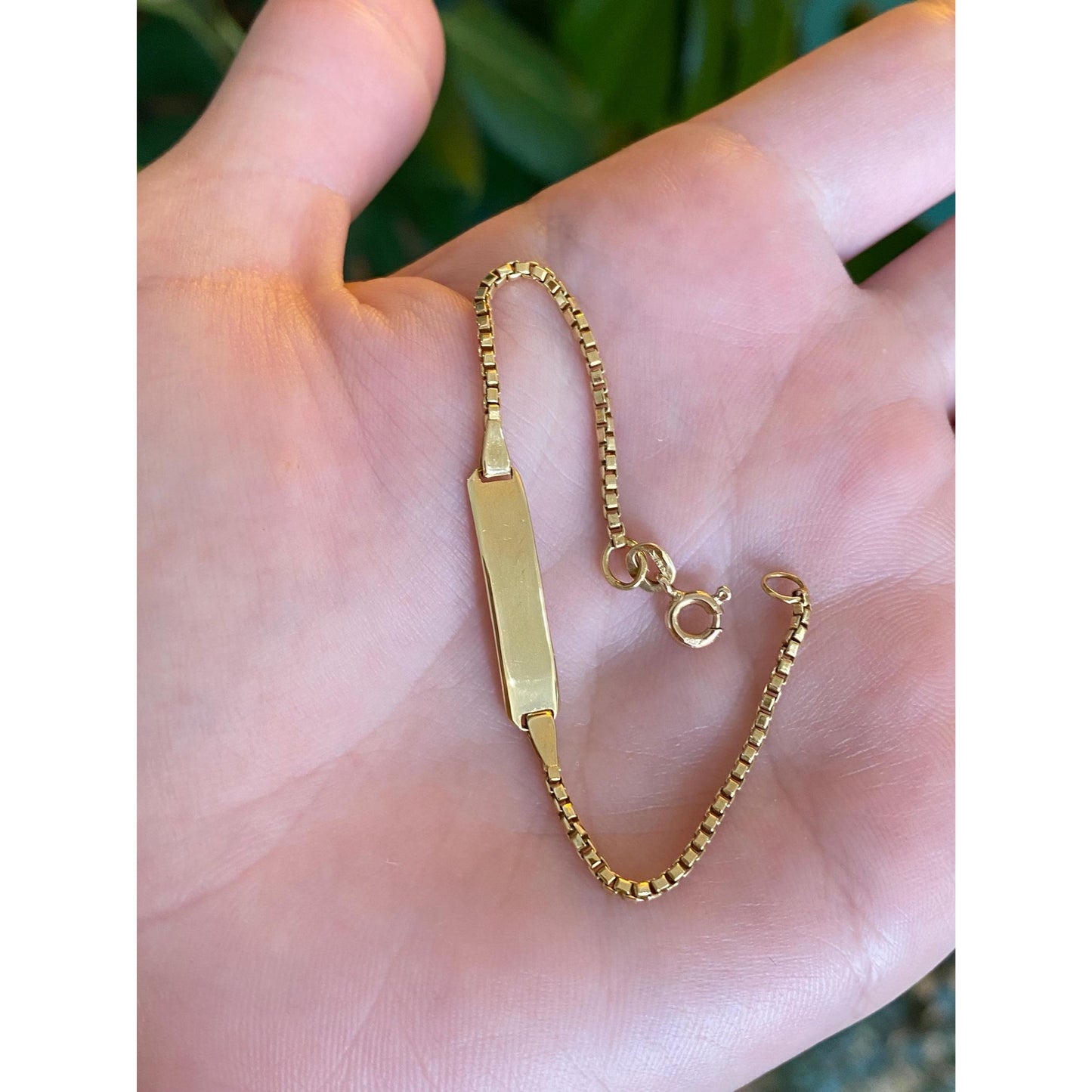 Vintage Solid 18k Yellow Gold ID Box Chain Baby Bracelet - 5.25 inches