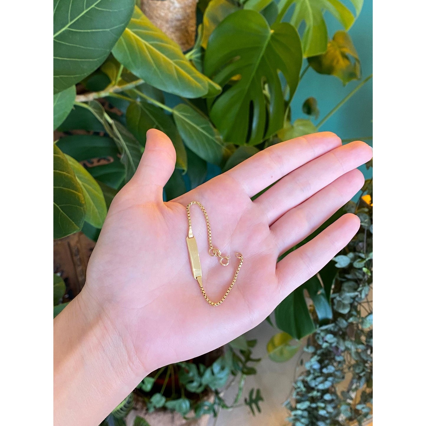 Vintage Solid 18k Yellow Gold ID Box Chain Baby Bracelet - 5.25 inches