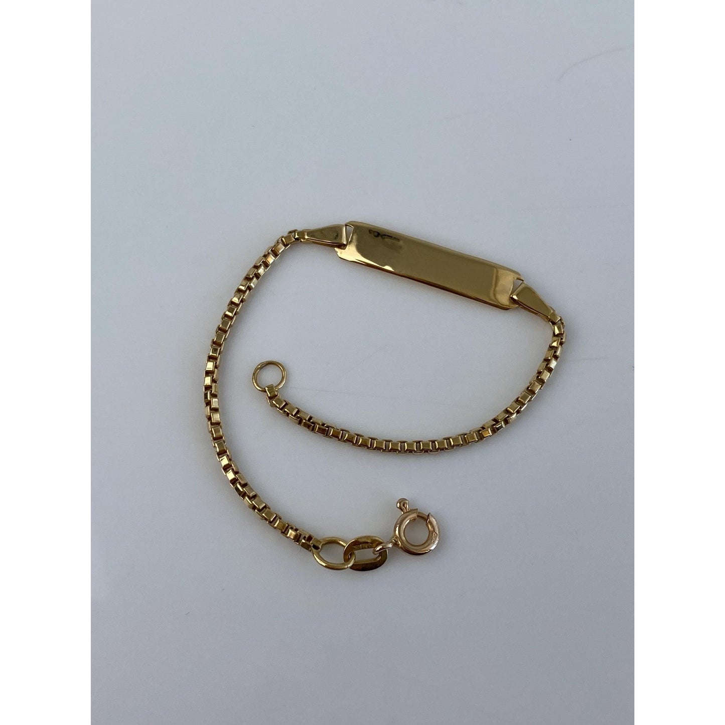Vintage Solid 18k Yellow Gold ID Box Chain Baby Bracelet - 5.25 inches