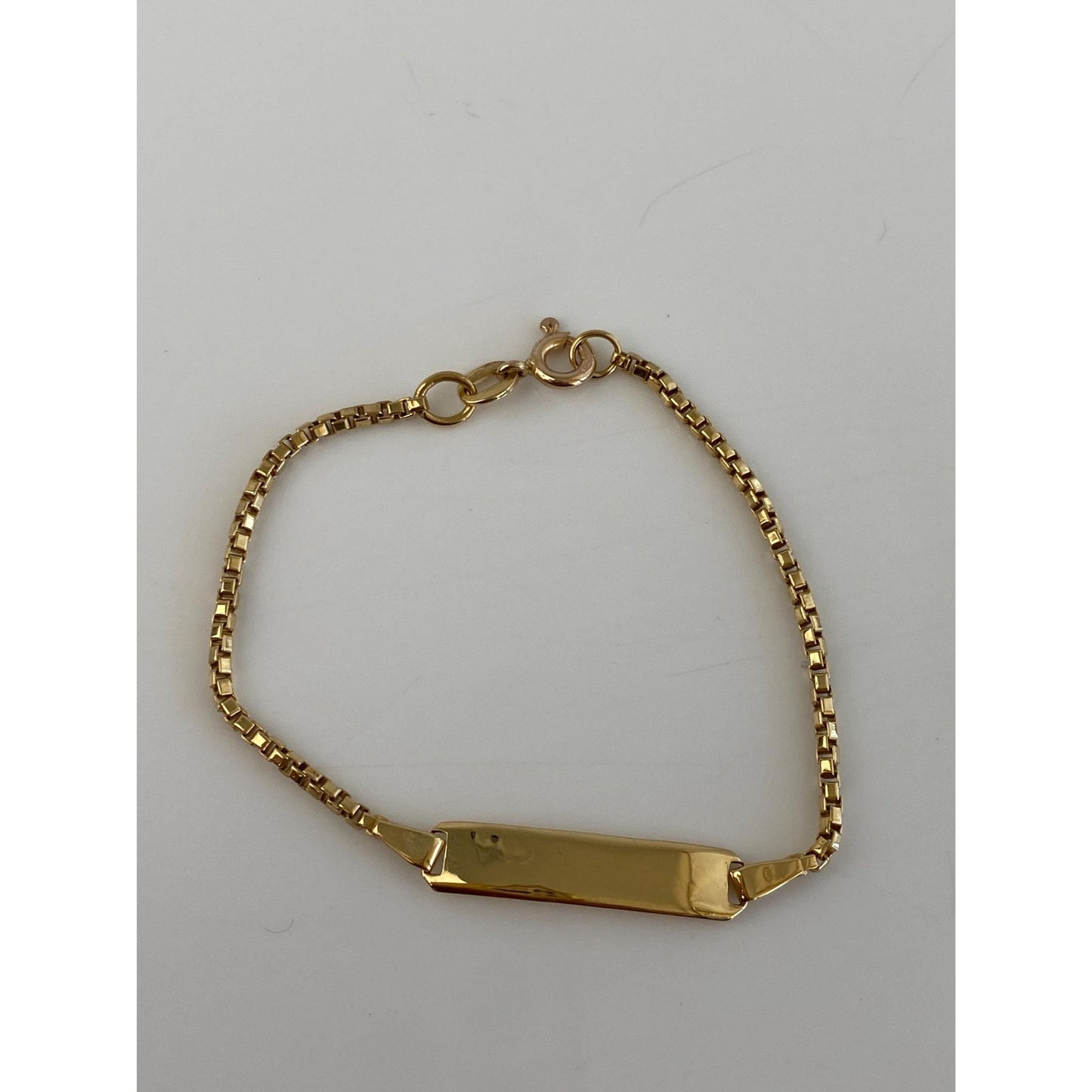 Vintage Solid 18k Yellow Gold ID Box Chain Baby Bracelet - 5.25 inches
