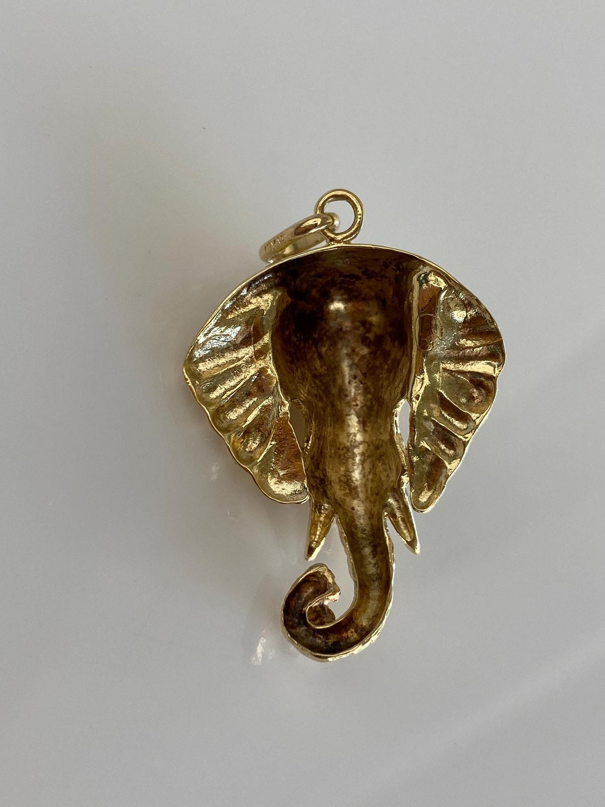 Vintage Solid 14k Yellow Gold Diamond Emerald Elephant Charm