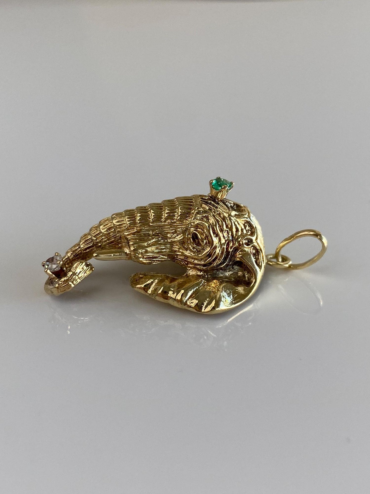 Vintage Solid 14k Yellow Gold Diamond Emerald Elephant Charm
