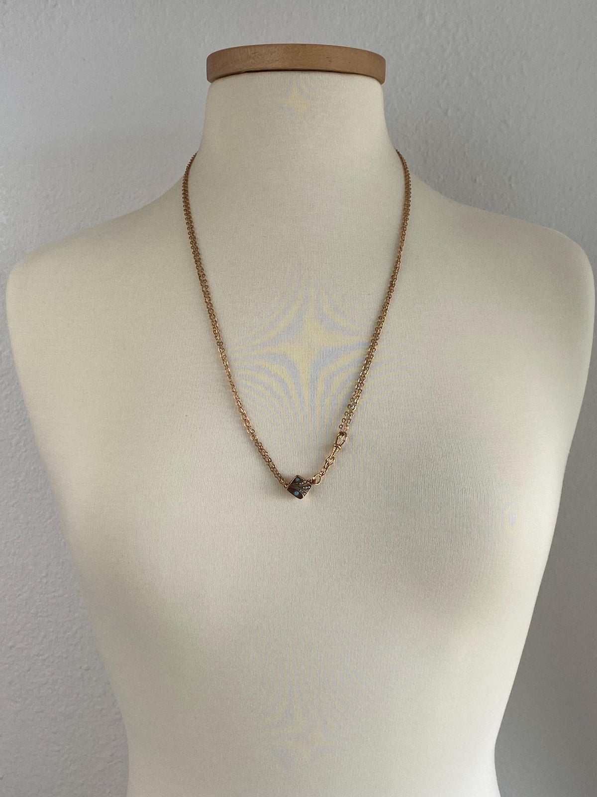 Vintage Solid 10k Rose Gold Opal Seed Pearls Slide Lariat Cable Chain Necklace - 51 inches