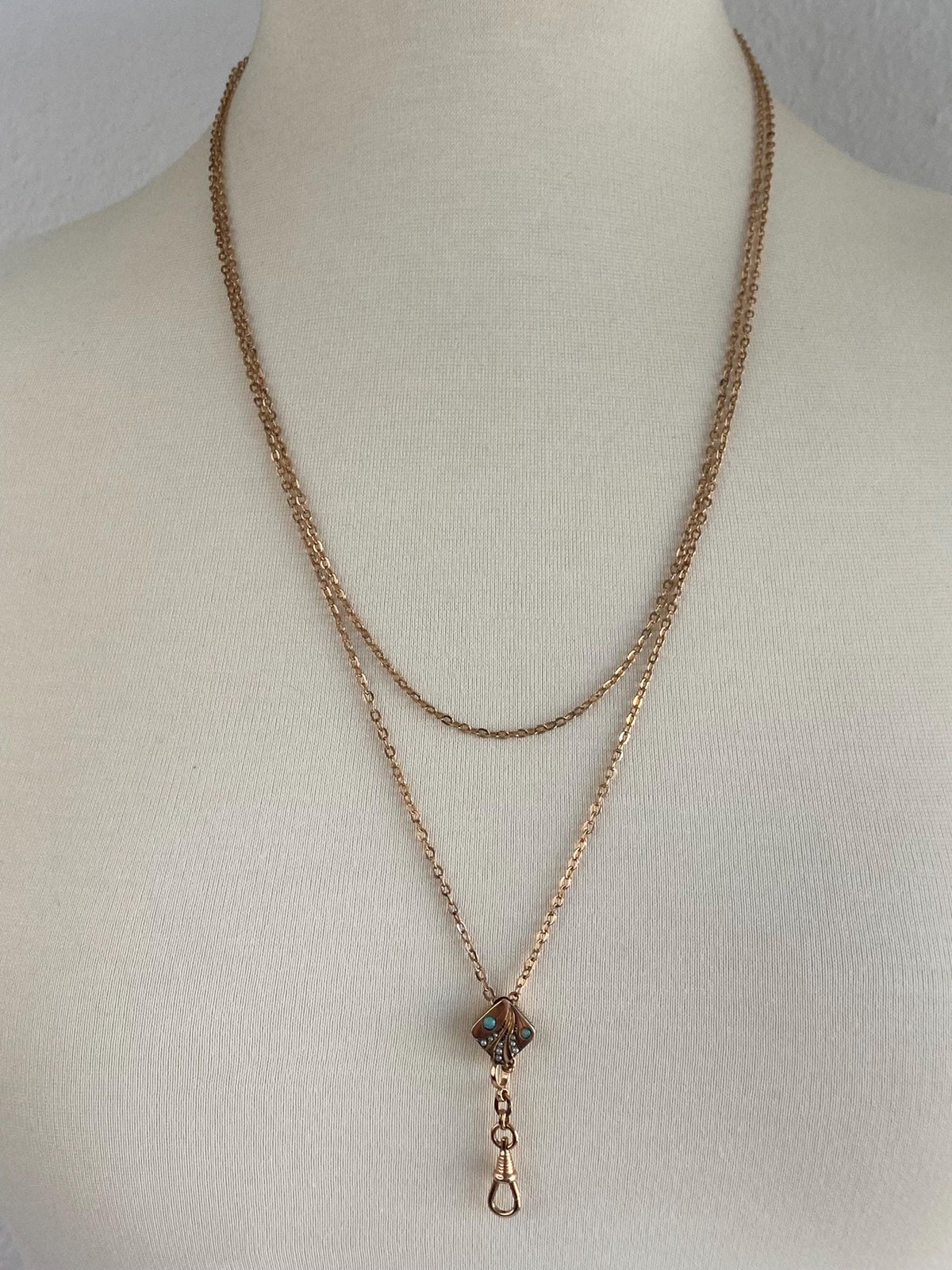 Vintage Solid 10k Rose Gold Opal Seed Pearls Slide Lariat Cable Chain Necklace - 51 inches