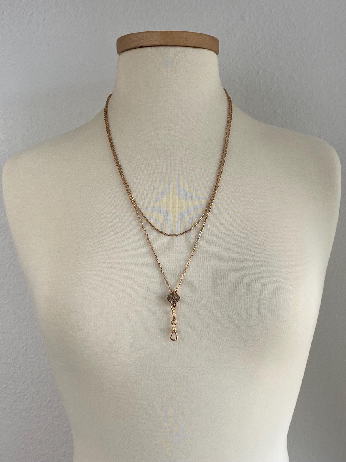 Vintage Solid 10k Rose Gold Opal Seed Pearls Slide Lariat Cable Chain Necklace - 51 inches