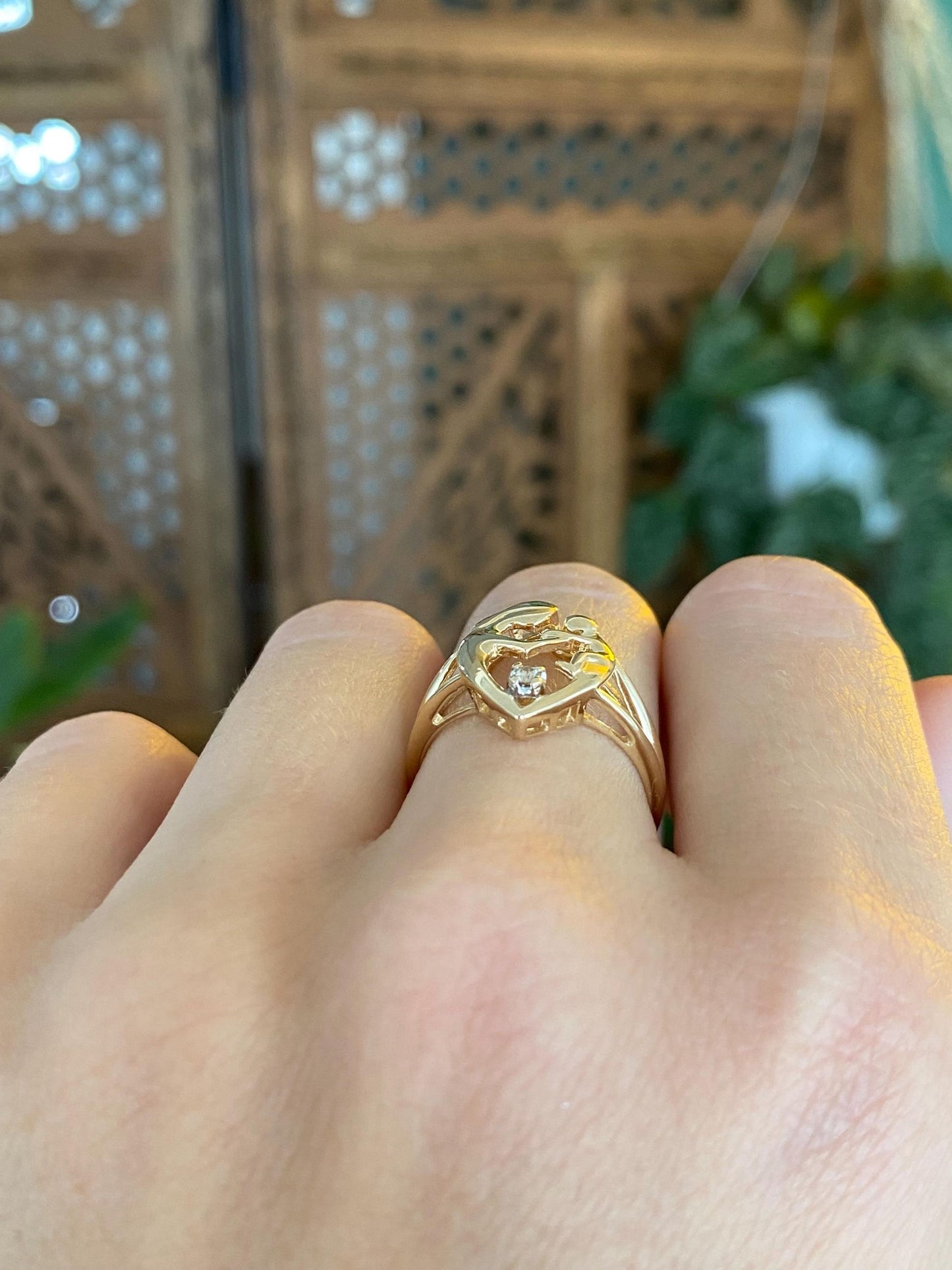 Vintage Solid 14k Diamond Yellow Gold Abstract Family Mother Child Ring - Size 6