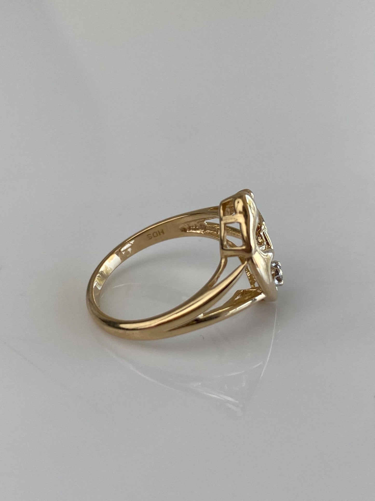 Vintage Solid 14k Diamond Yellow Gold Abstract Family Mother Child Ring - Size 6
