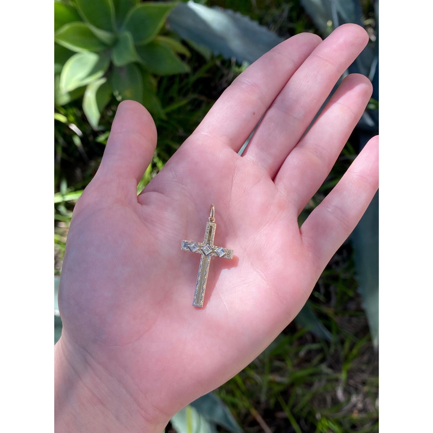 Vintage 10k White & Yellow Gold Clear Sapphire Cross Charm