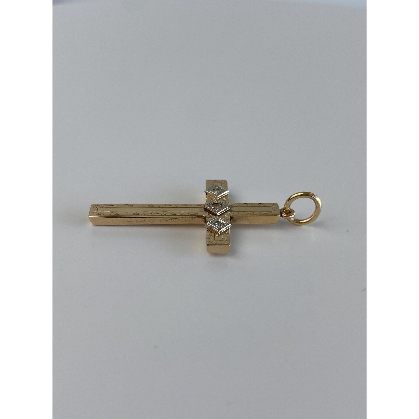 Vintage 10k White & Yellow Gold Clear Sapphire Cross Charm