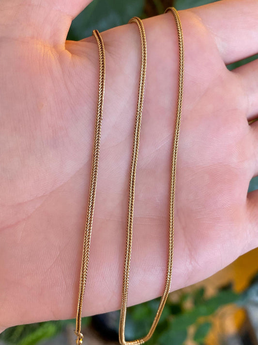 Vintage Solid 18k Yellow Gold Square Wheat Chain Necklace - 19.5 inches