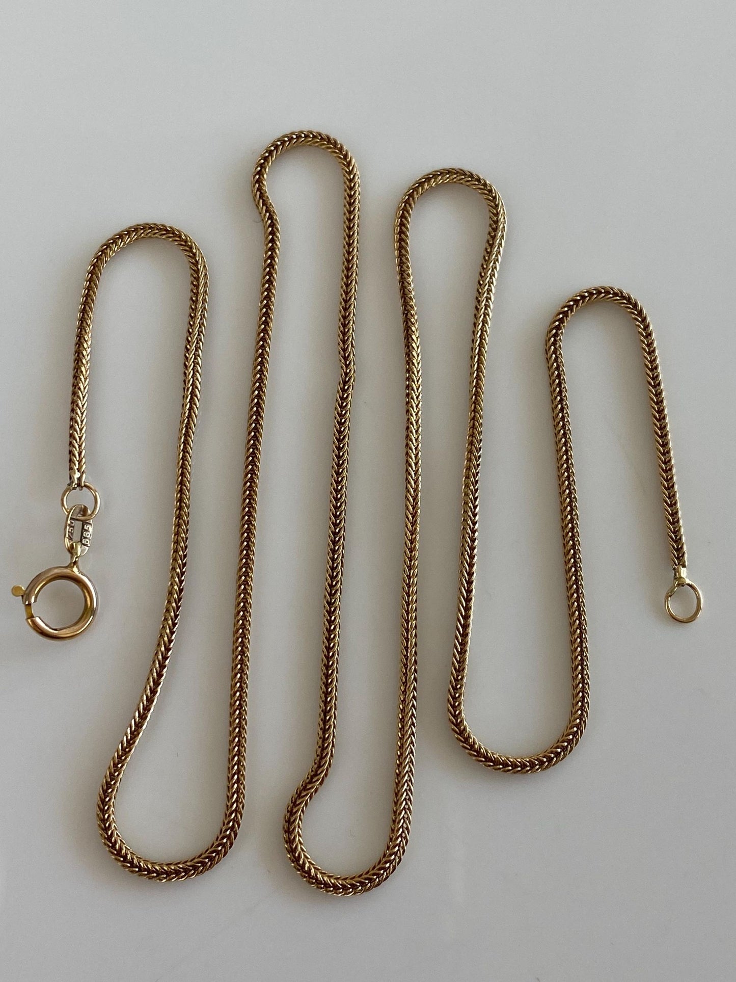 Vintage Solid 18k Yellow Gold Square Wheat Chain Necklace - 19.5 inches