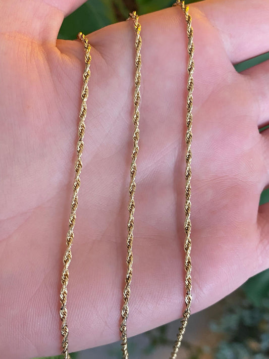Vintage Solid 14k Yellow Gold Long Slim Rope Chain Necklace - 36.25 inches