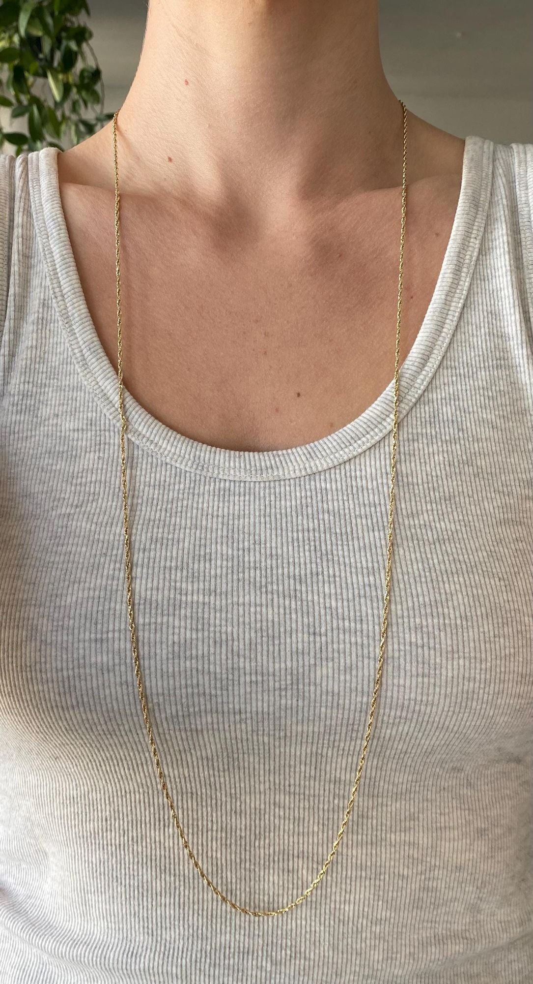 Vintage Solid 14k Yellow Gold Long Slim Rope Chain Necklace - 36.25 inches