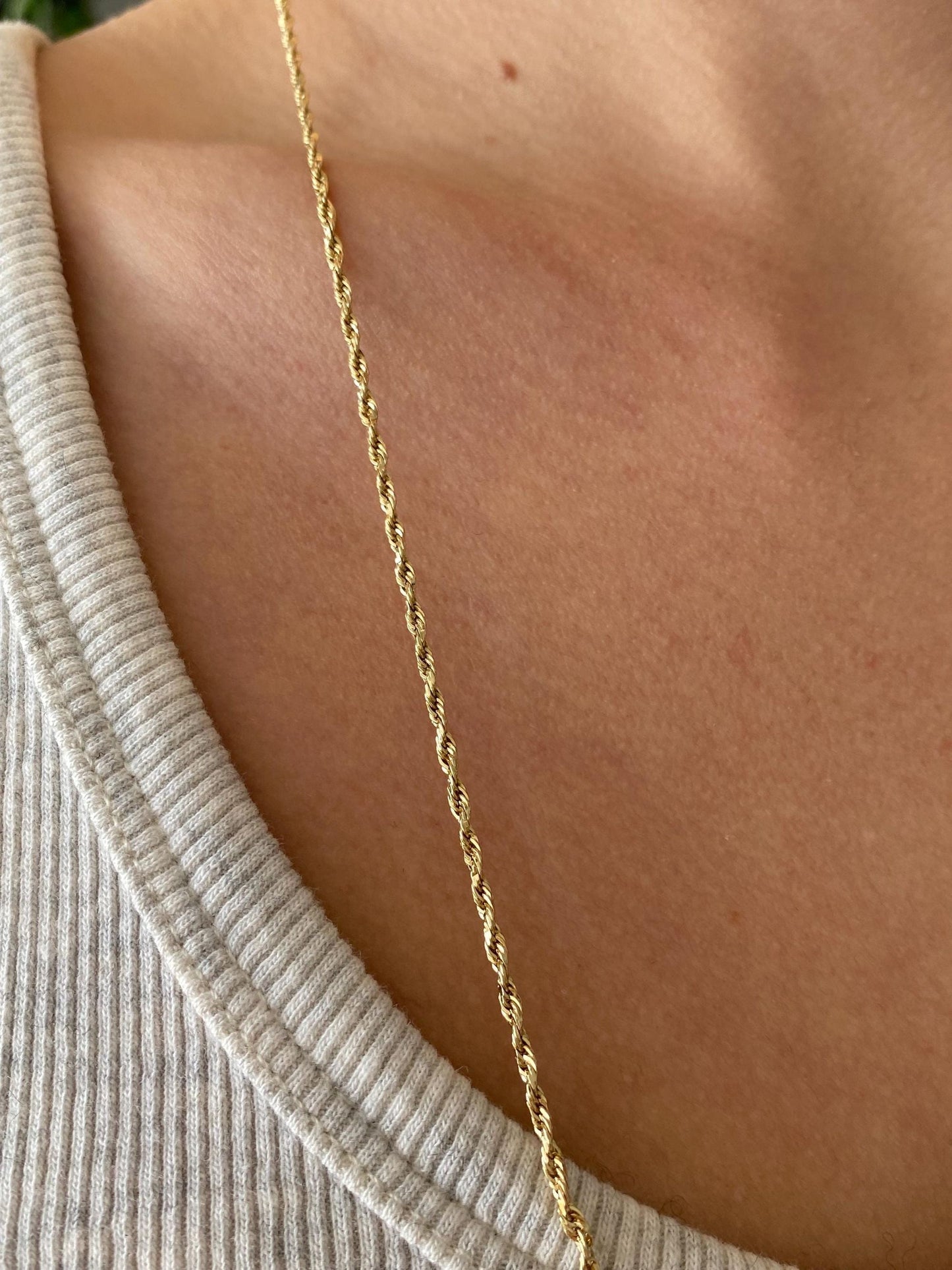 Vintage Solid 14k Yellow Gold Long Slim Rope Chain Necklace - 36.25 inches
