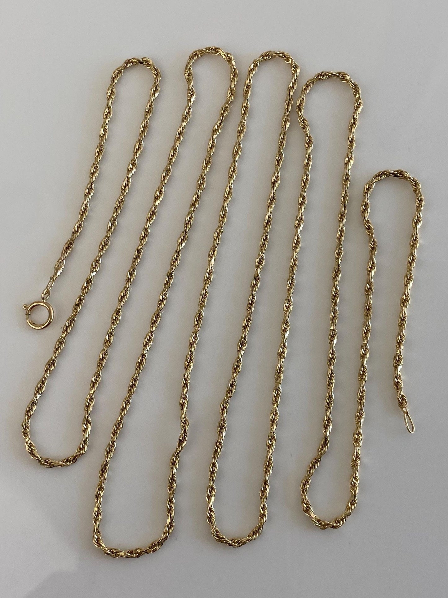 Vintage Solid 14k Yellow Gold Long Slim Rope Chain Necklace - 36.25 inches