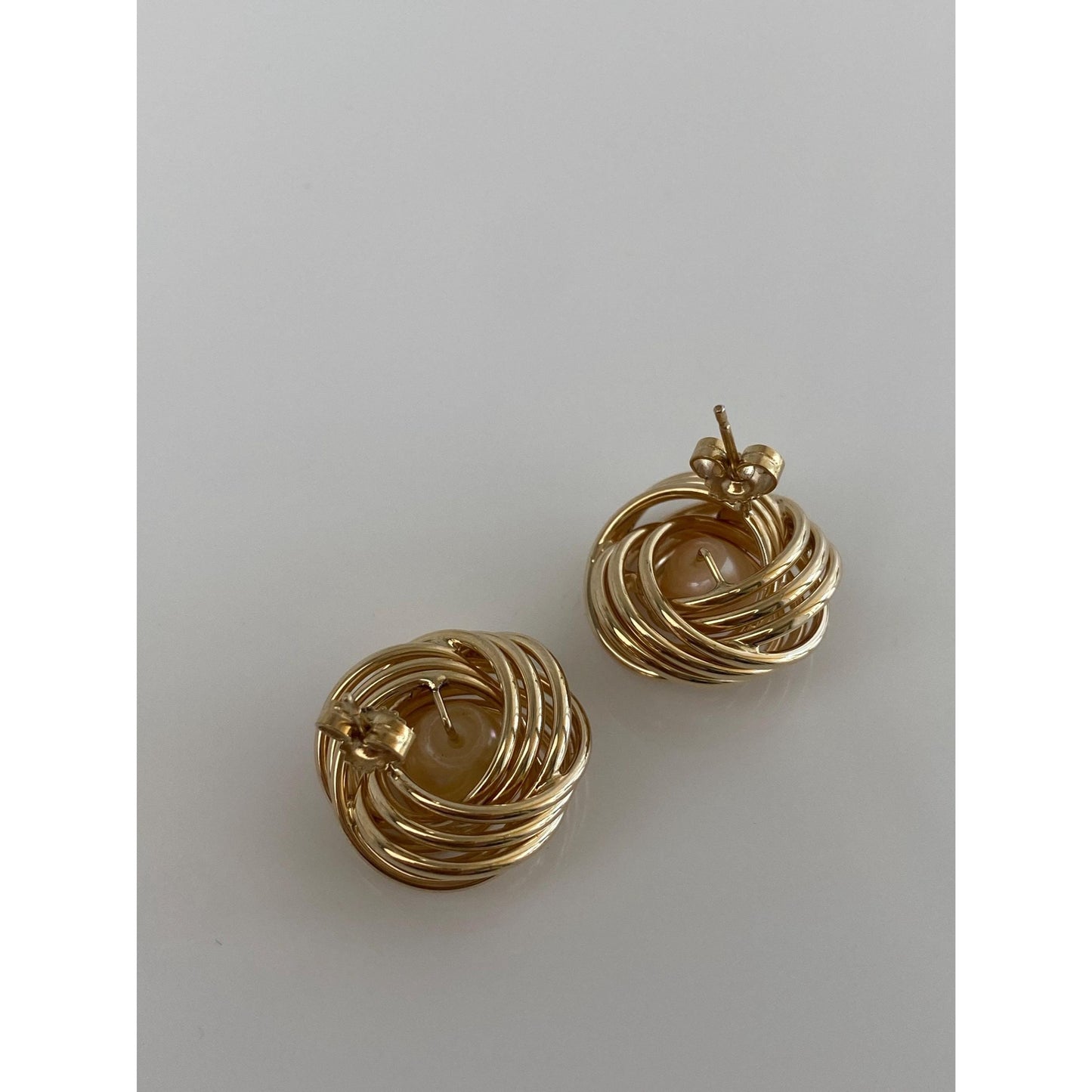 Vintage 14k Yellow Gold Pearl Knot Stud Earrings