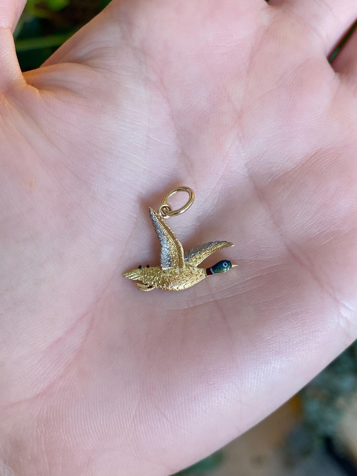Vintage 15k & 18k Tri Tone Gold Enamel Mallard Duck Charm