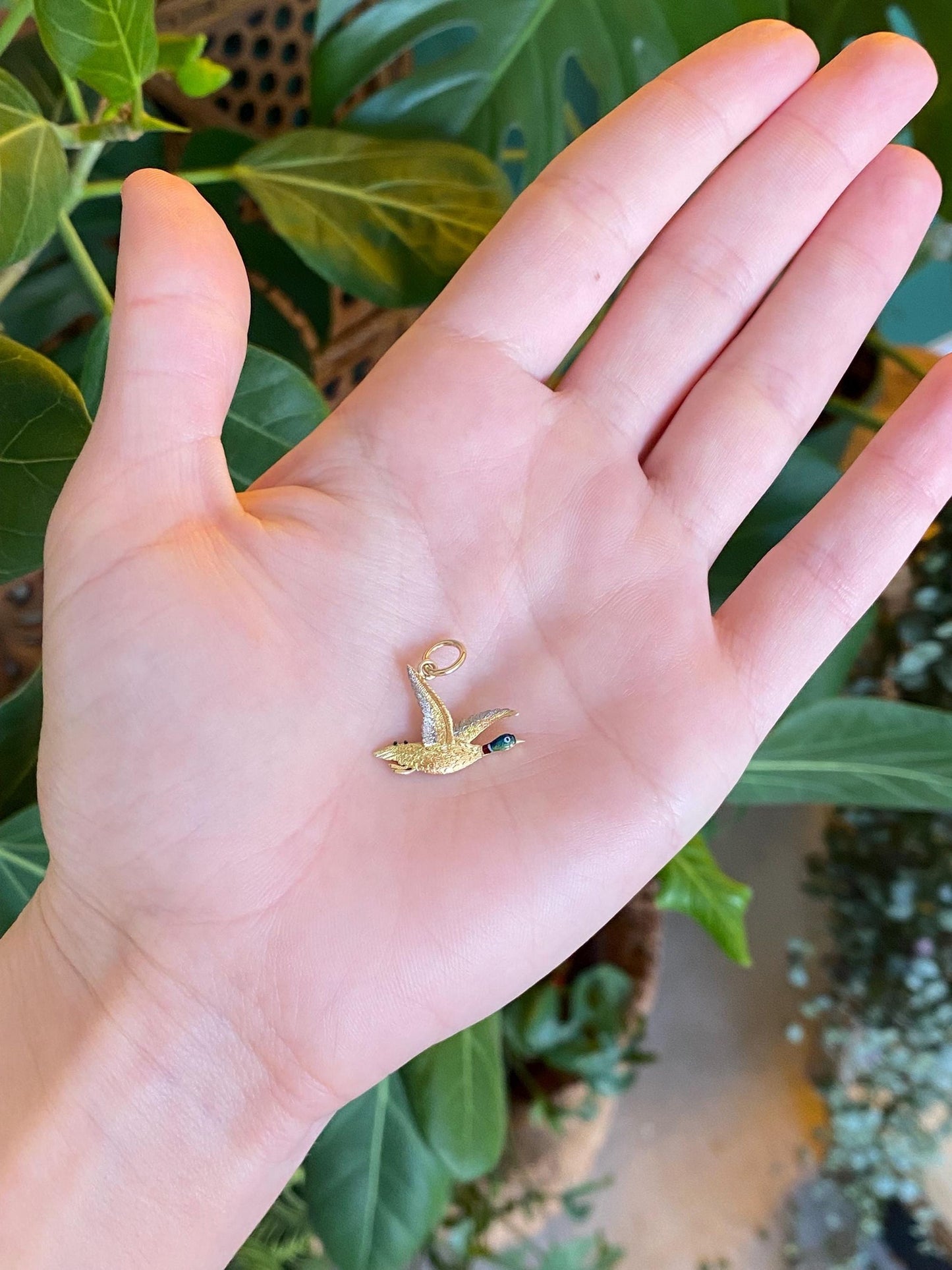 Vintage 15k & 18k Tri Tone Gold Enamel Mallard Duck Charm