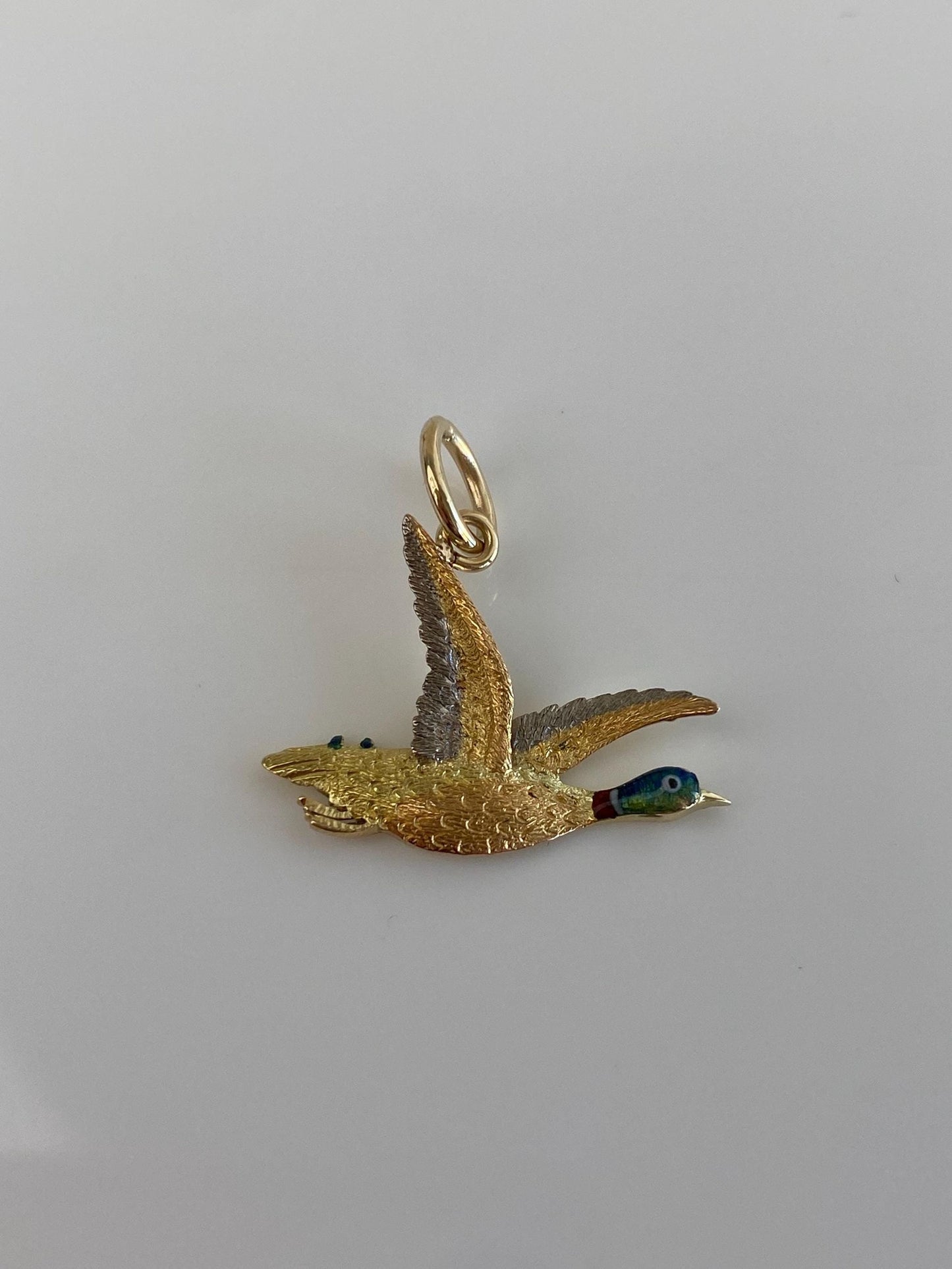 Vintage 15k & 18k Tri Tone Gold Enamel Mallard Duck Charm