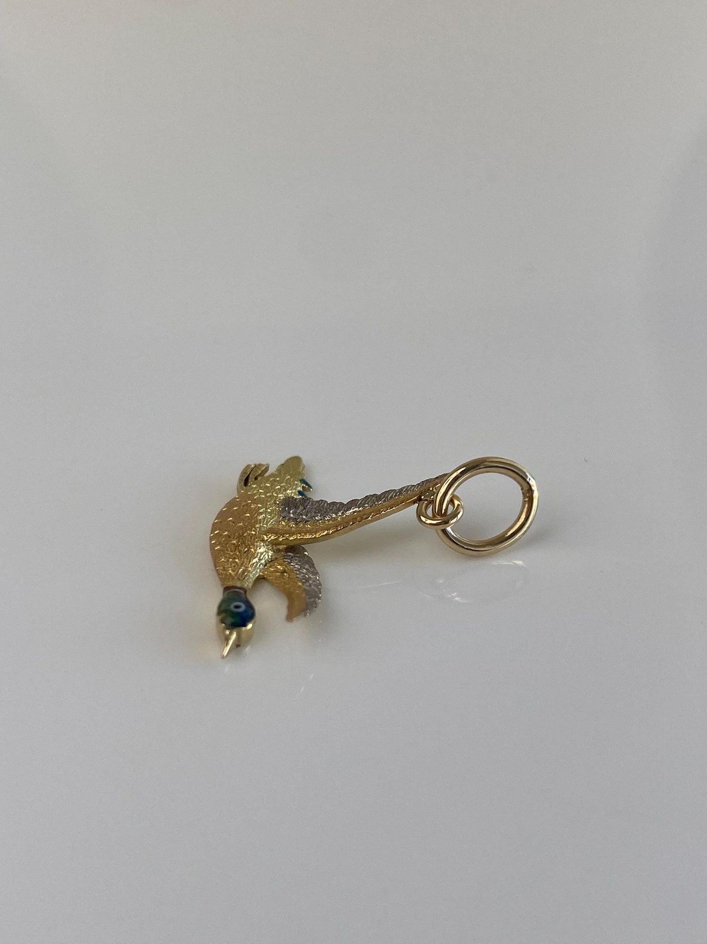 Vintage 15k & 18k Tri Tone Gold Enamel Mallard Duck Charm
